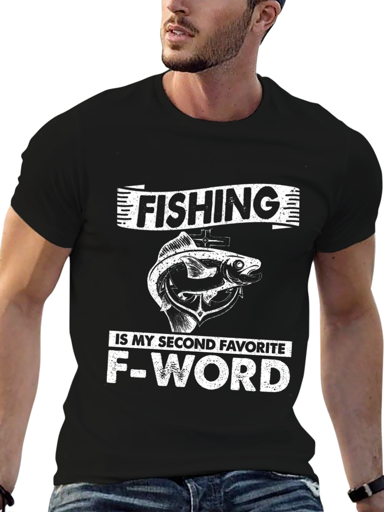 Black Funny Fishing F-Word Graphic T-Shirt view 6