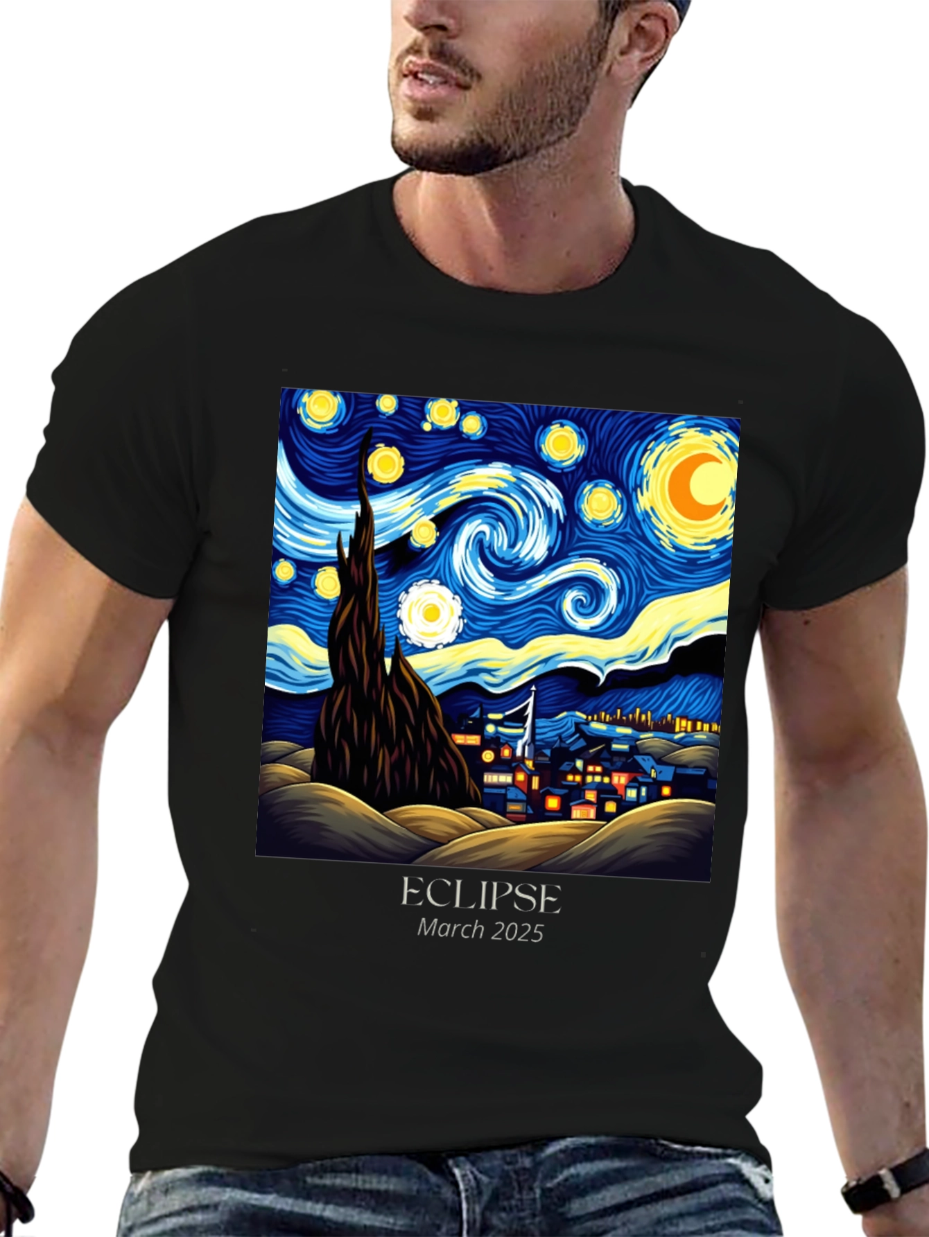 Black Starry Night Eclipse 2025 Graphic Tee view 6