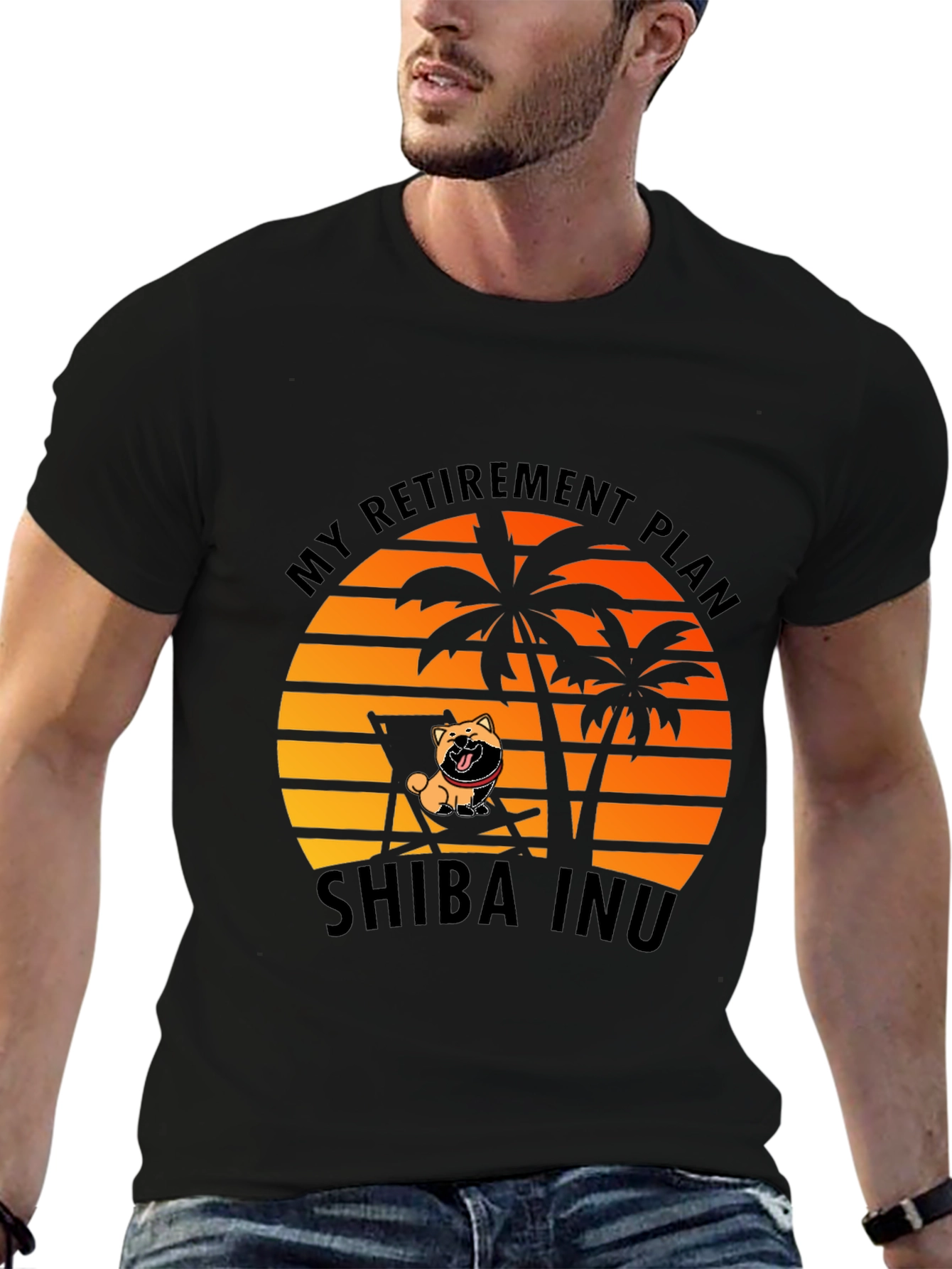 Black Shiba Inu Retirement Plan Black T-Shirt view 6