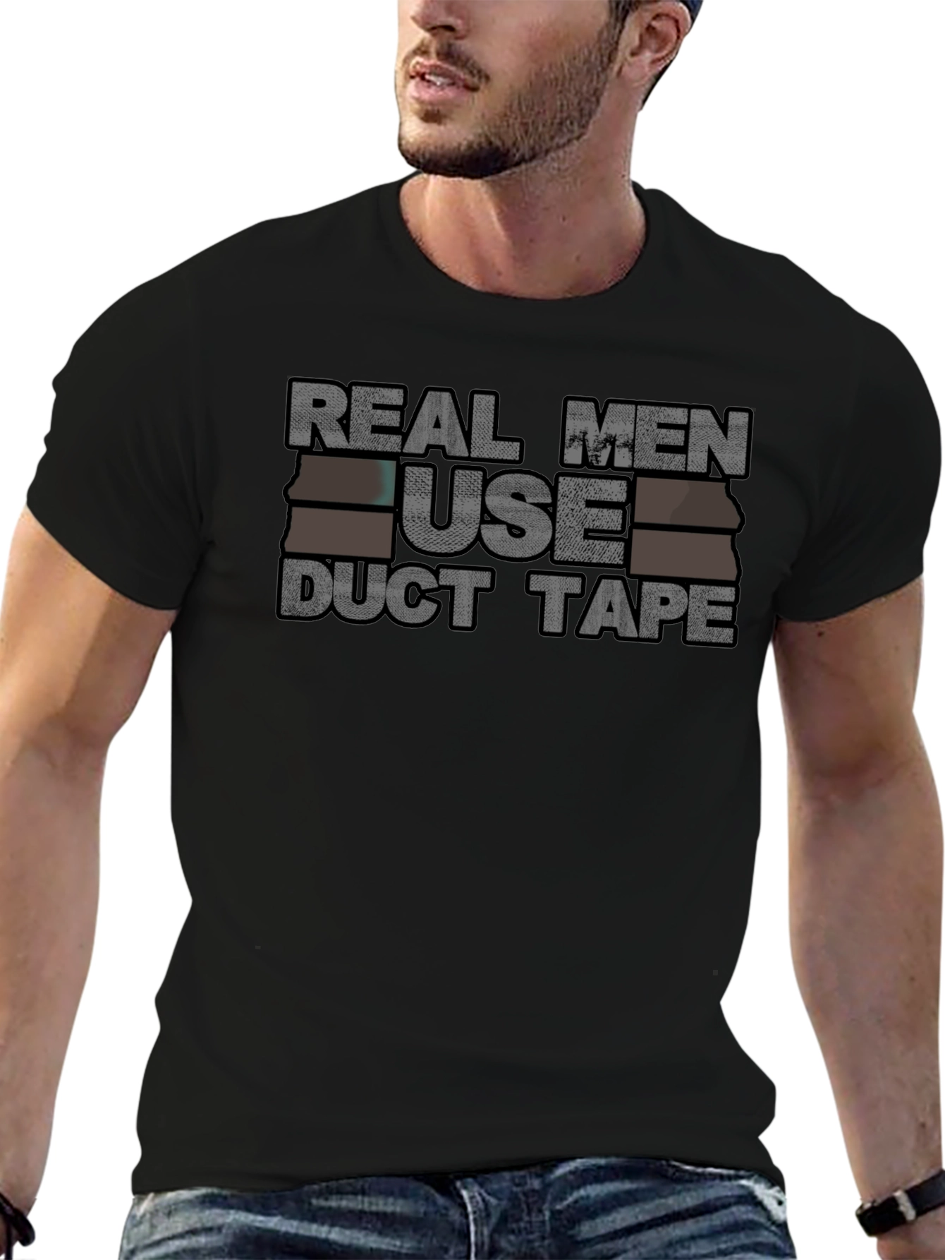 Black Real Men Use Duct Tape Graphic Tee view 6