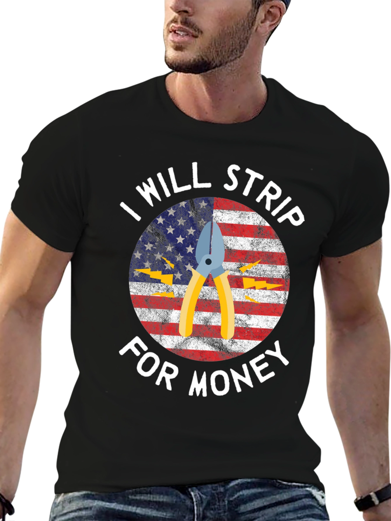 Black I Will Strip For Money Graphic T-Shirt view 6