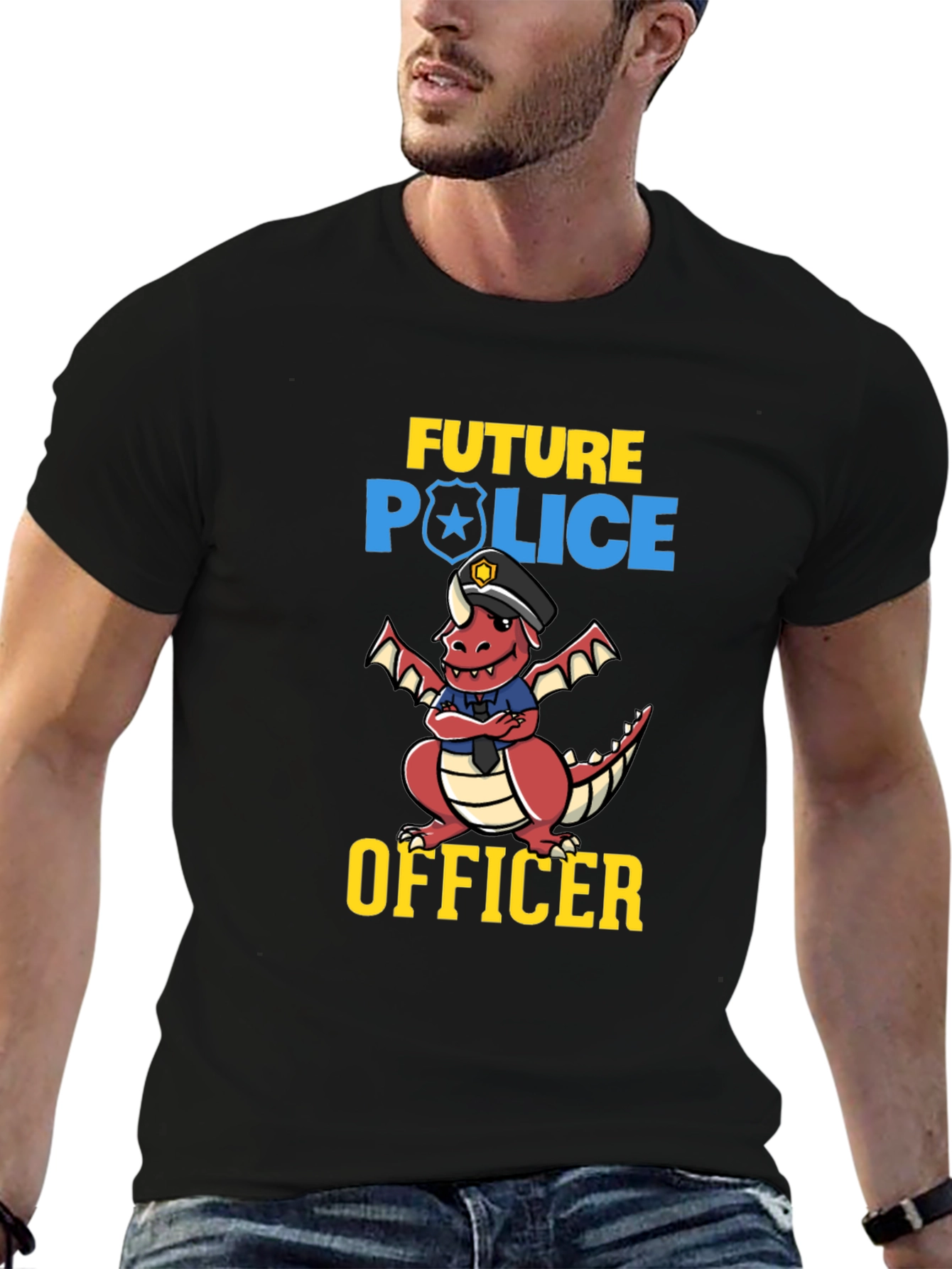 Black Future Police Officer Dragon T-Shirt view 6