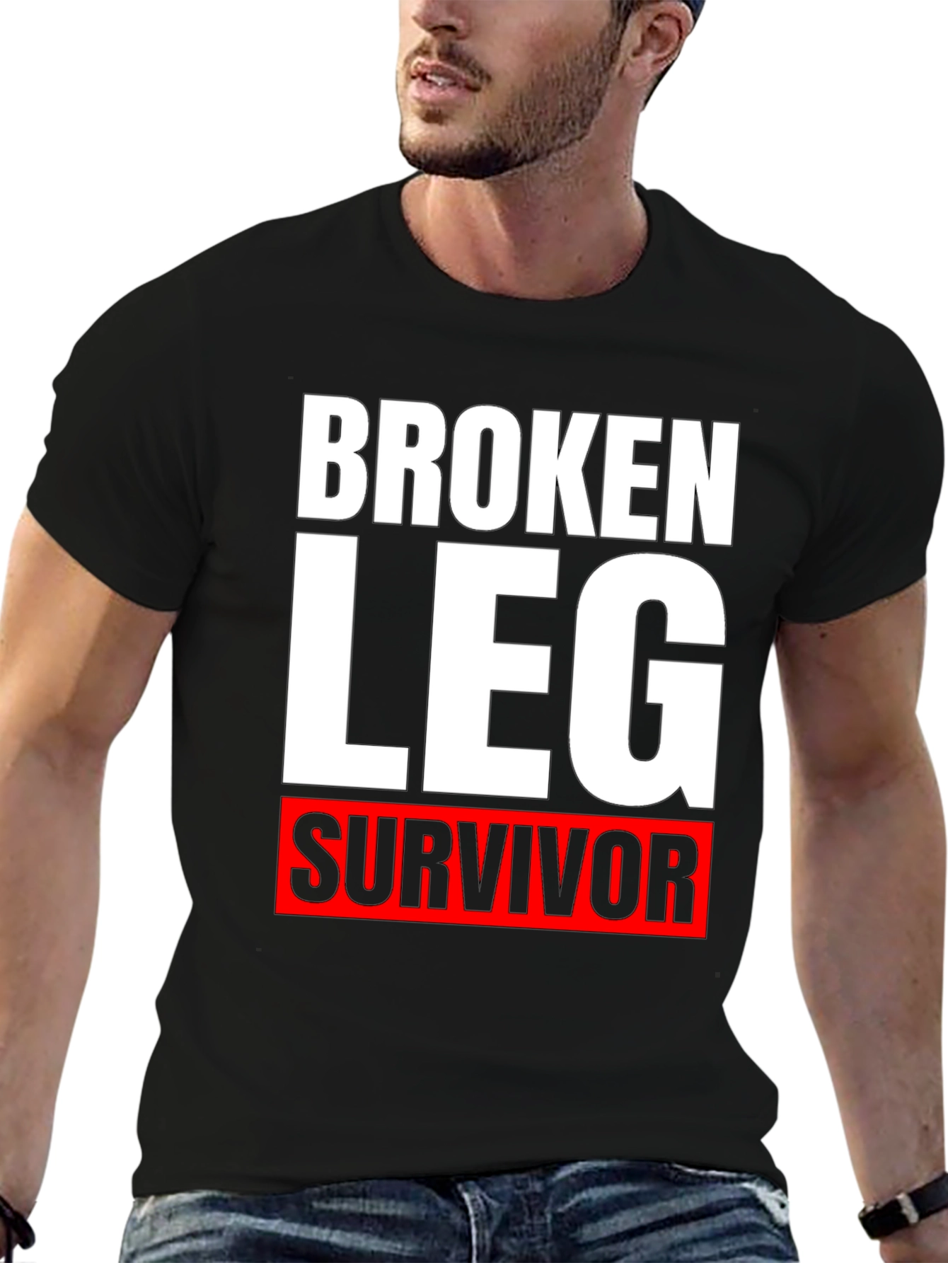Black Broken Leg Survivor T-Shirt - Funny Get Well Soon Tee view 6