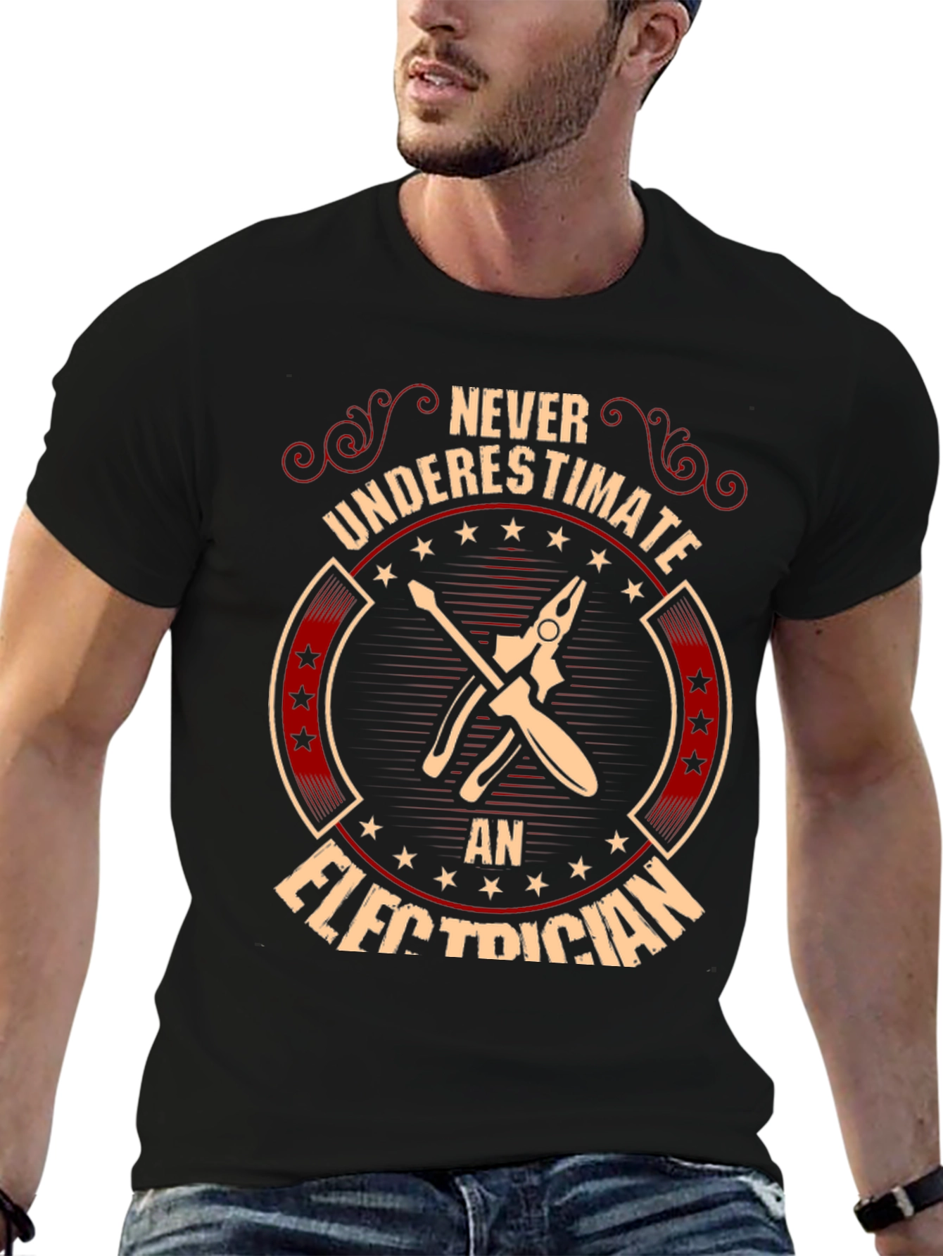 Black Never Underestimate an Electrician Graphic Tee view 6