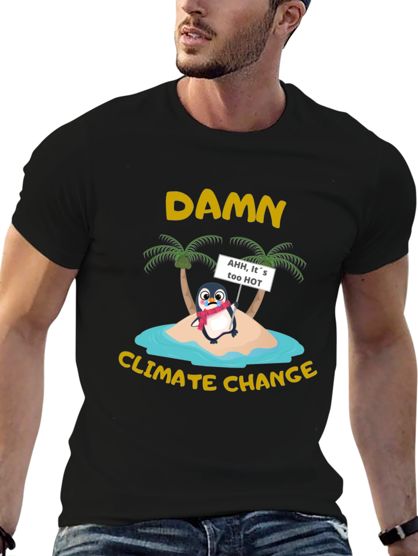 Black Damn Climate Change Penguin Graphic Tee view 6