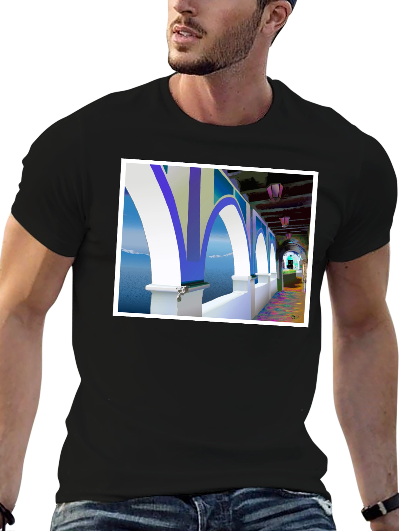Black Arched Seascape Graphic Tee view 6