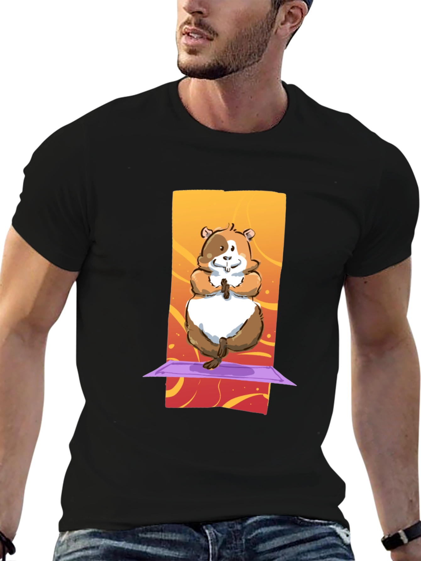 Black Yoga Hamster T-Shirt: Funny Graphic Tee view 6