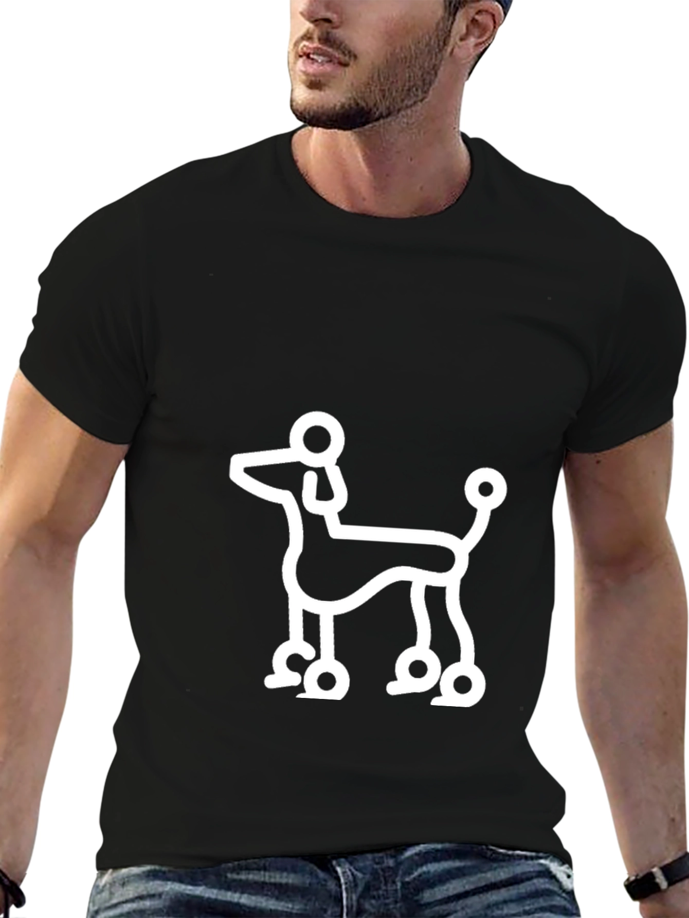Black Poodle Outline Black T-Shirt view 6