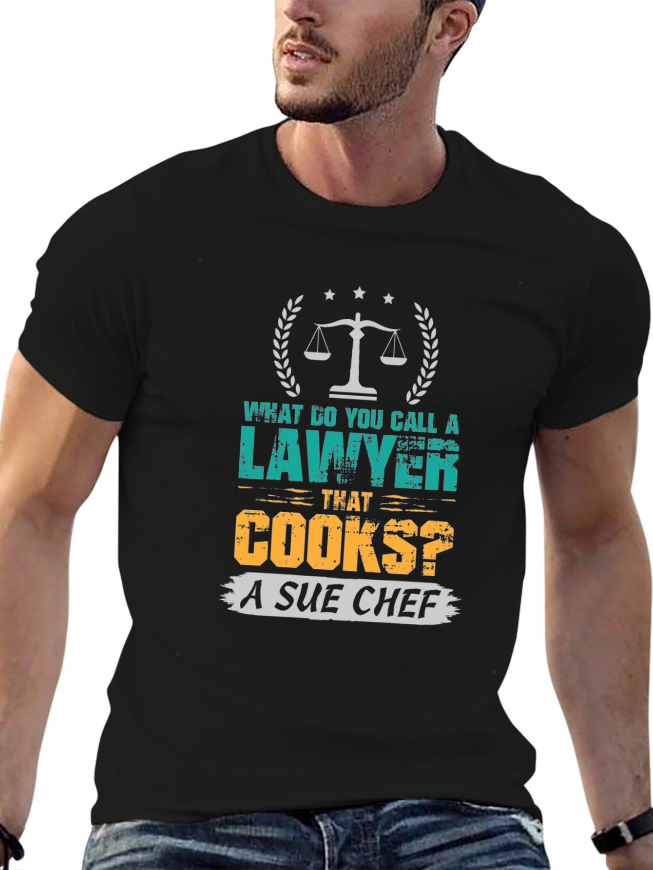 Black Lawyer Pun T-Shirt - Sue Chef Funny Law Attorney Gift view 6