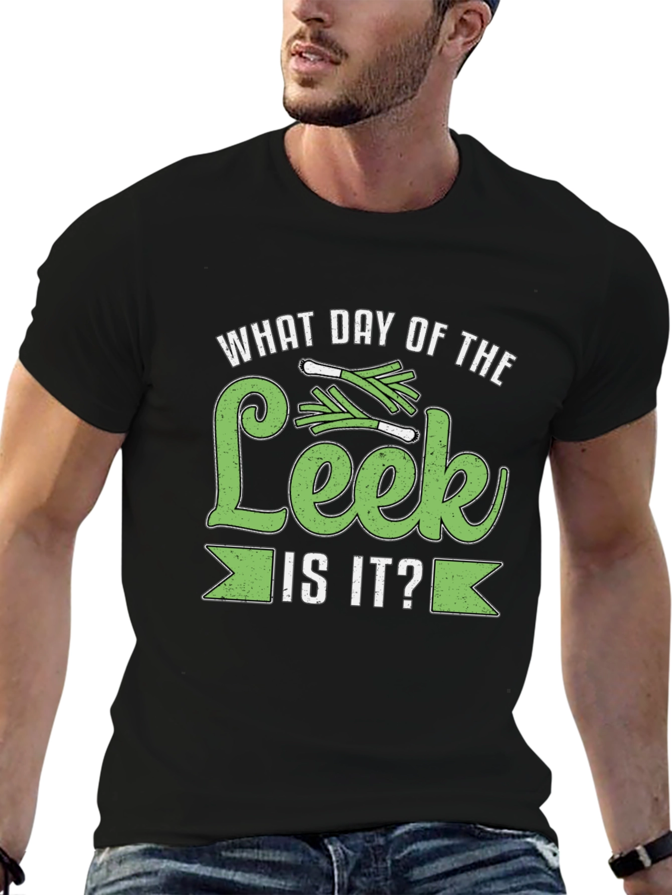 Black What Day of The Leek is It? T-Shirt view 6