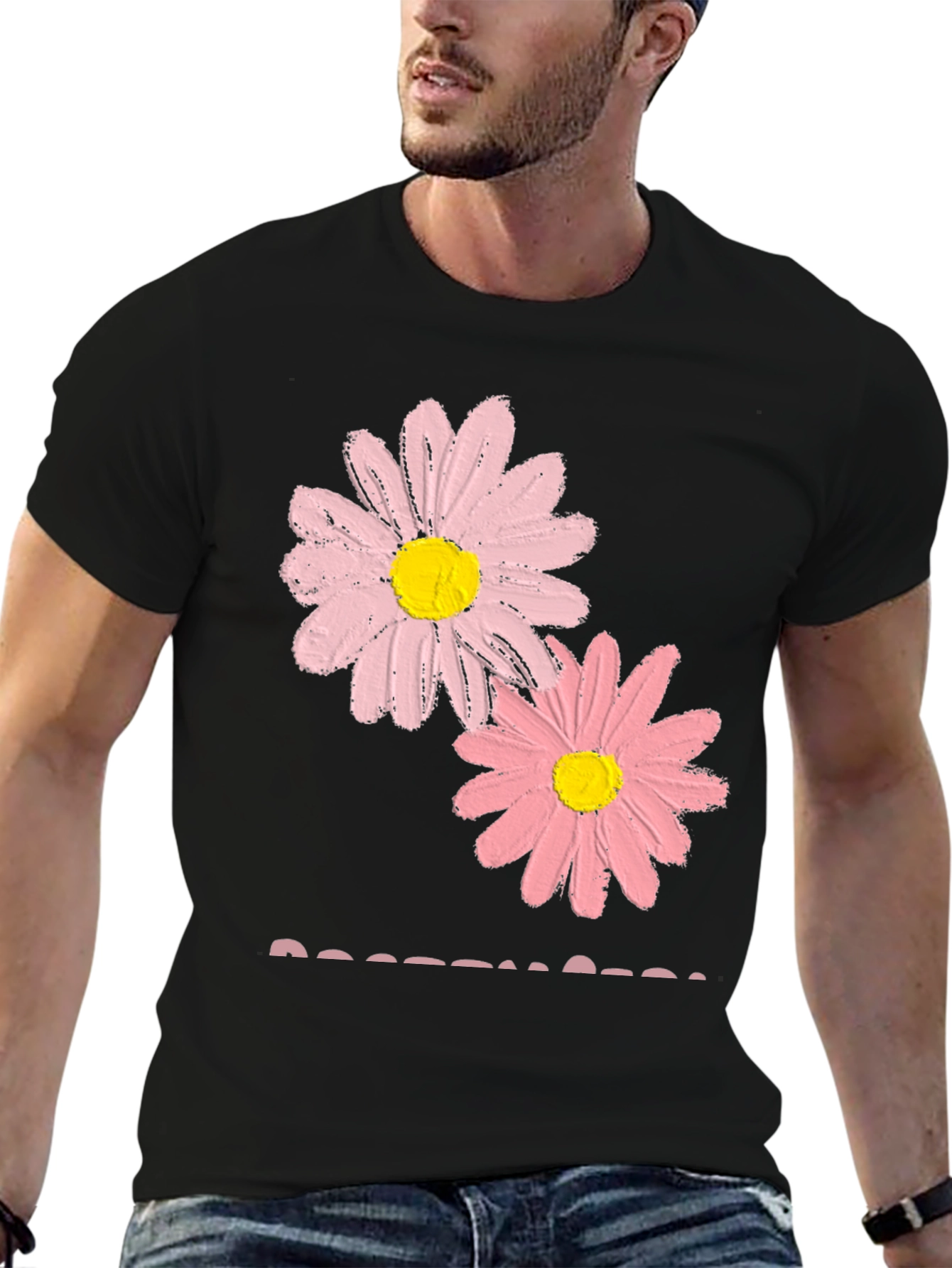 Black Pink Daisy Graphic T-Shirt - Soft Cotton Blend view 6