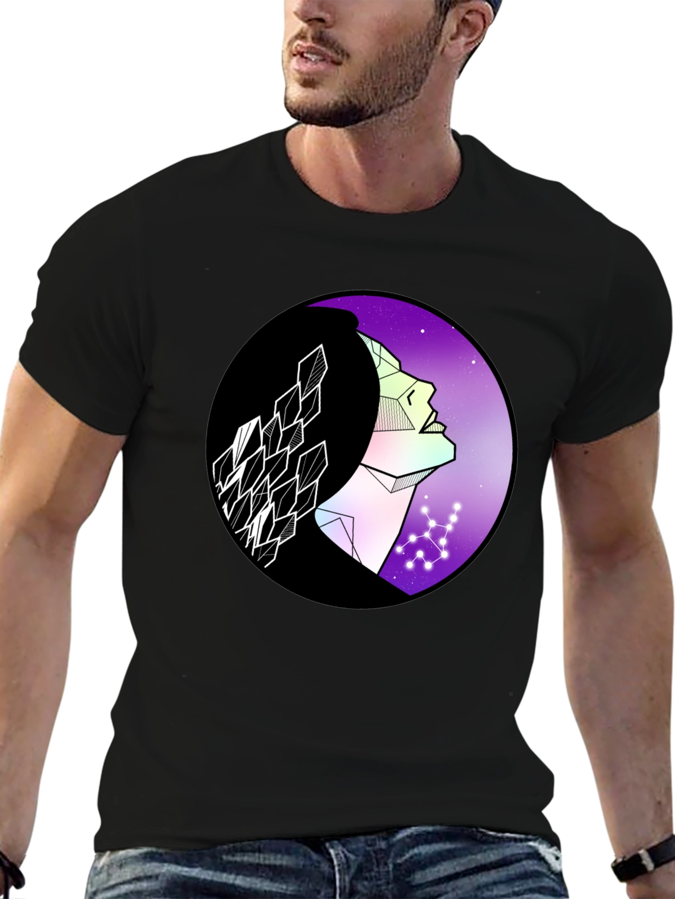 Black Geometric Woman Graphic Tee - Cosmic Vibes view 6