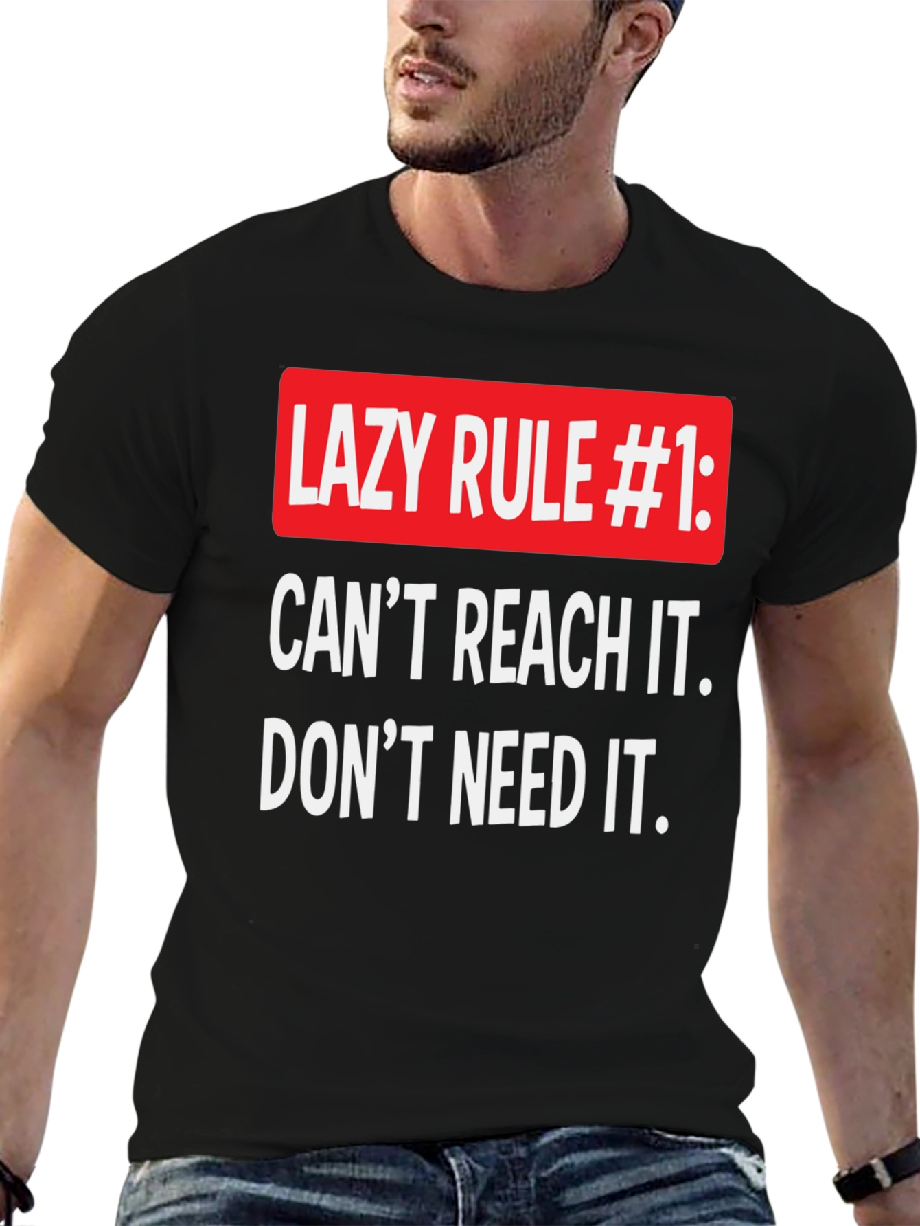 Black Funny Lazy Rule #1 T-Shirt, Relaxed Fit view 6
