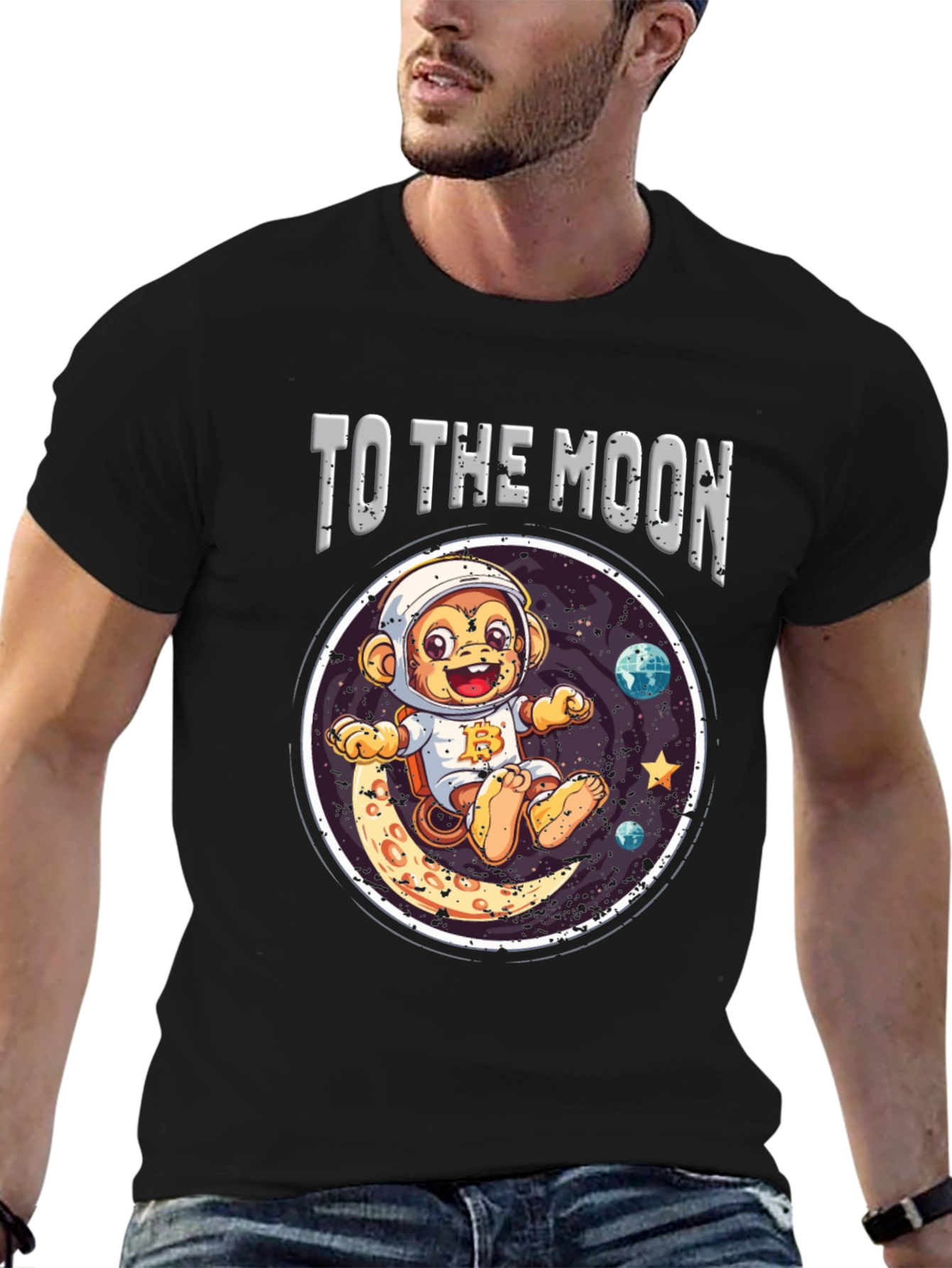 Black To the Moon Monkey T-Shirt - Crypto Ape view 6