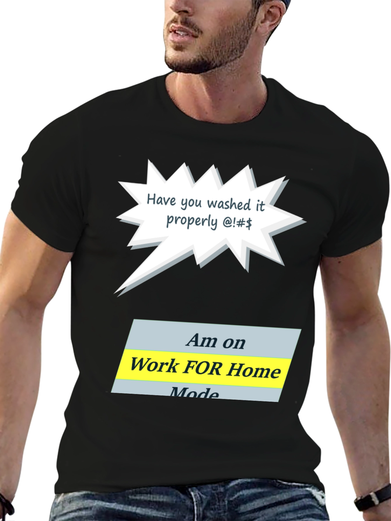 Black Funny Work From Home Mode T-Shirt view 6