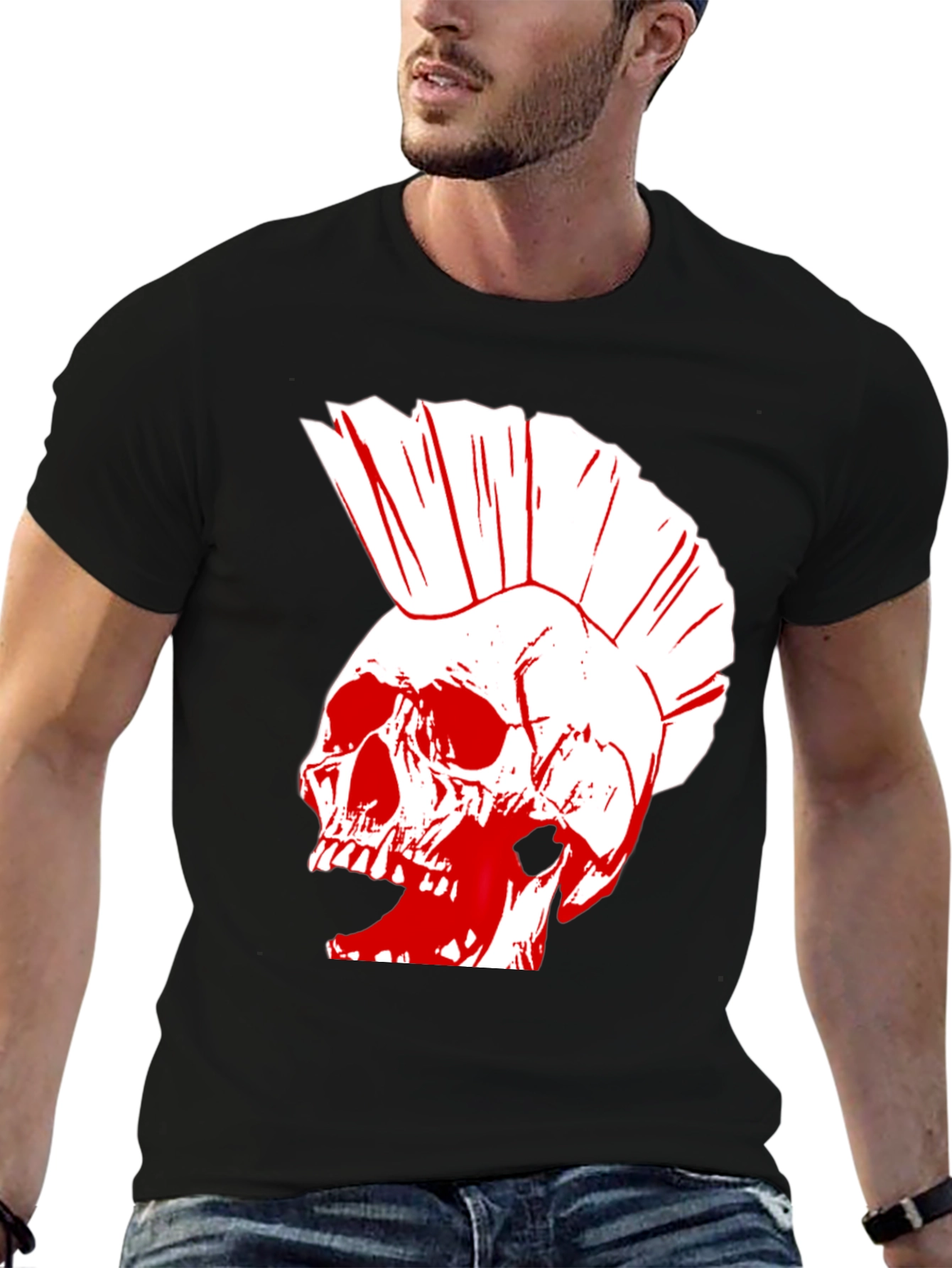 Black Punk Skull Graphic T-Shirt view 6