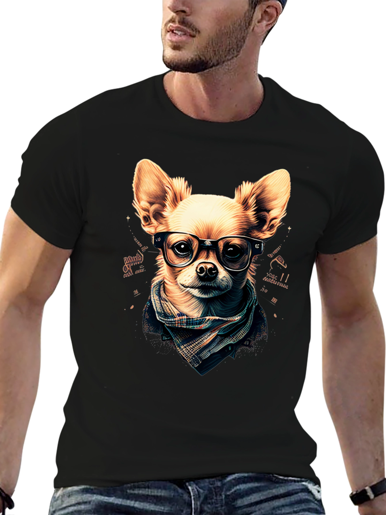 Black Hipster Dog T-Shirt: Geek Chic Chihuahua view 6