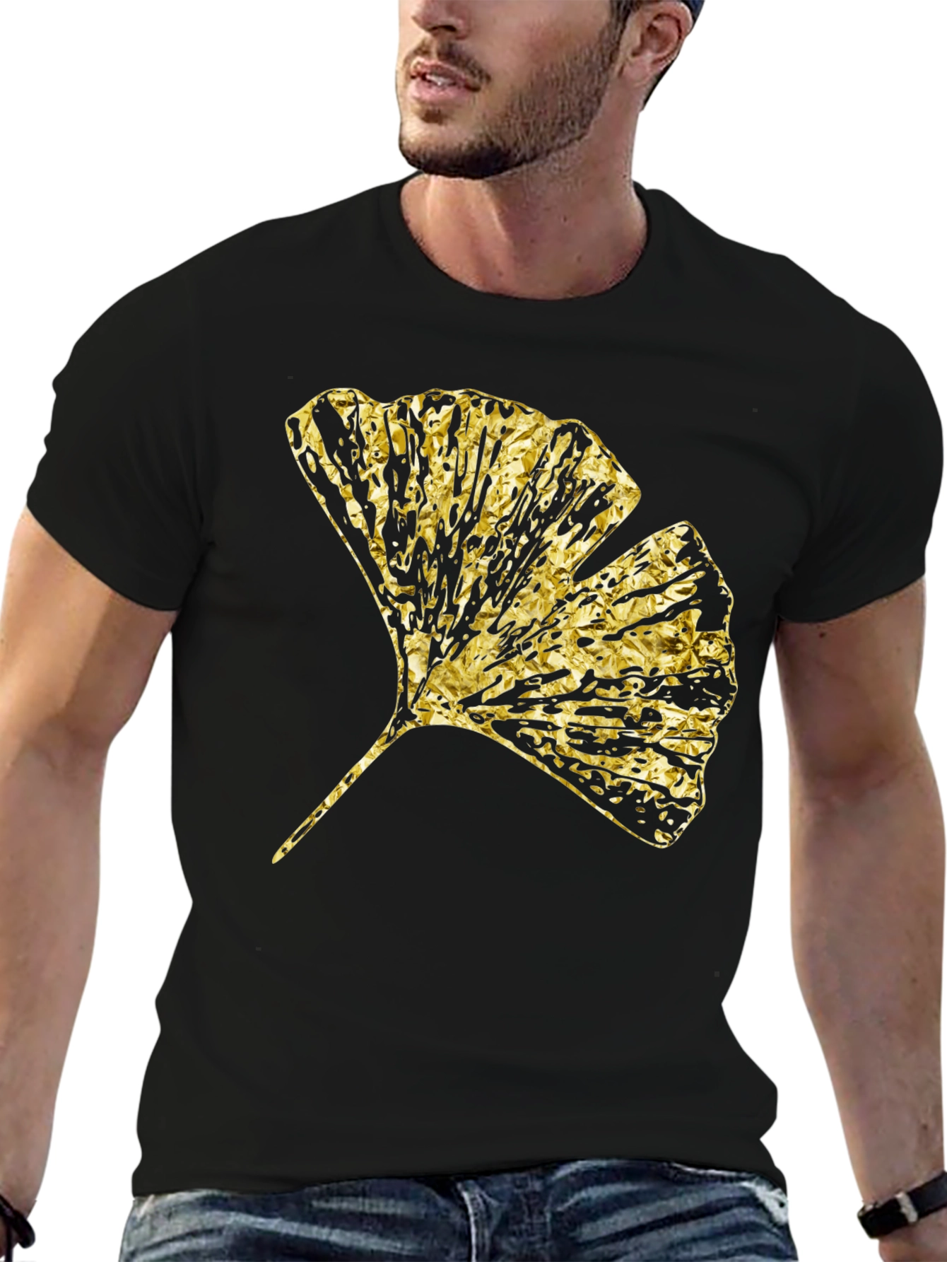 Black Gingko Gold Foil Graphic T-Shirt view 6