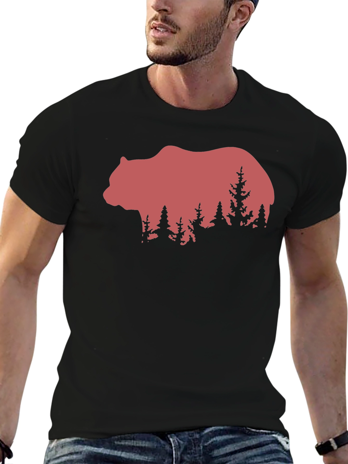 Black Bear & Forest Graphic Tee - Nature Lover's Shirt view 6