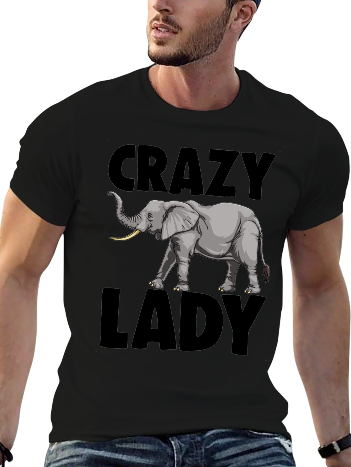 Black Crazy Elephant Lady Graphic Tee - Black view 6