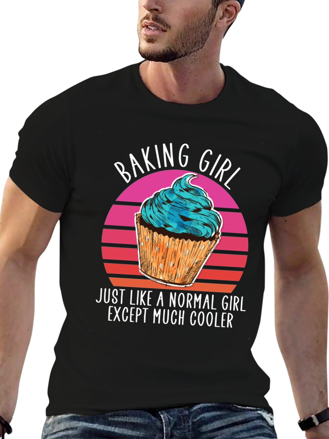 Black Baking Girl T-Shirt - Cool Cupcake Design view 6