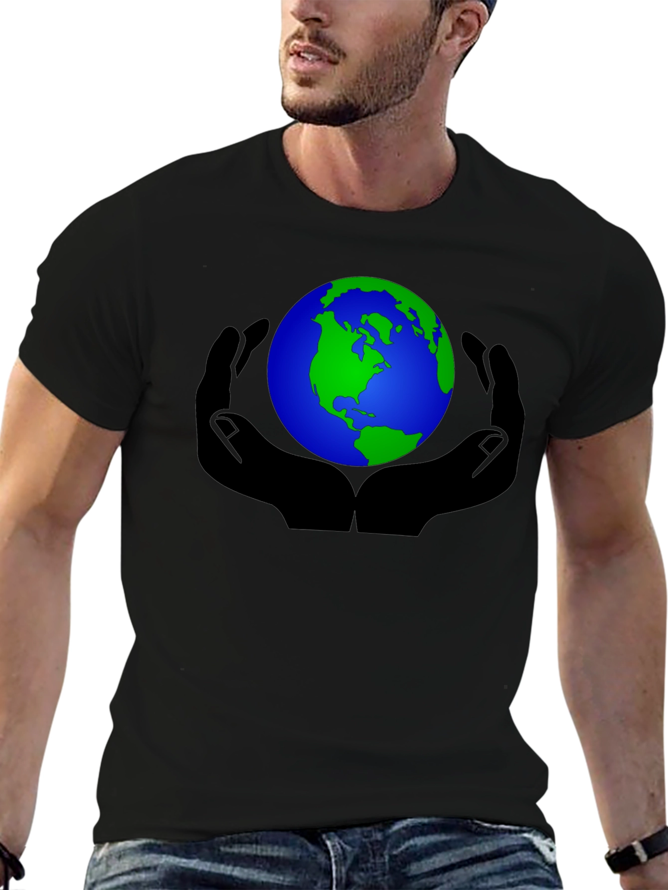 Black Earth in Hands Graphic Black T-Shirt view 6