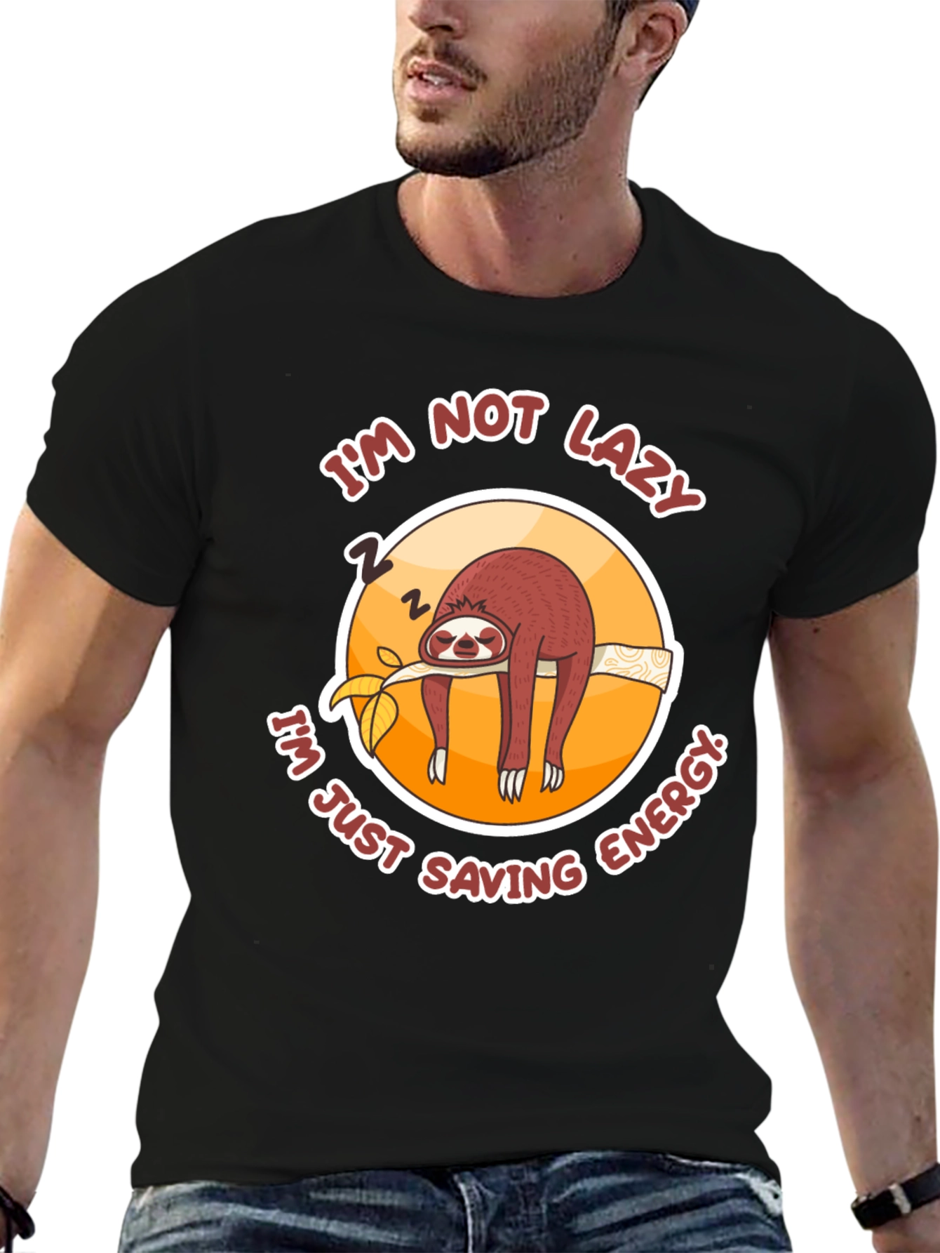 Black Funny Sloth T-Shirt: I'm Not Lazy, Saving Energy! view 6