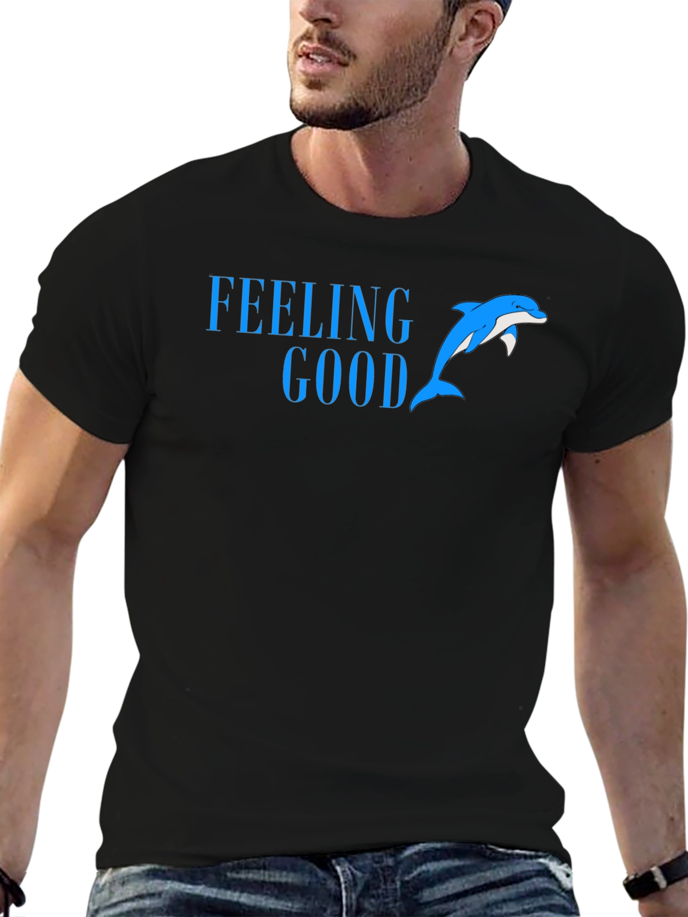 Black Feeling Good Dolphin Tee - Black Cotton Blend view 6