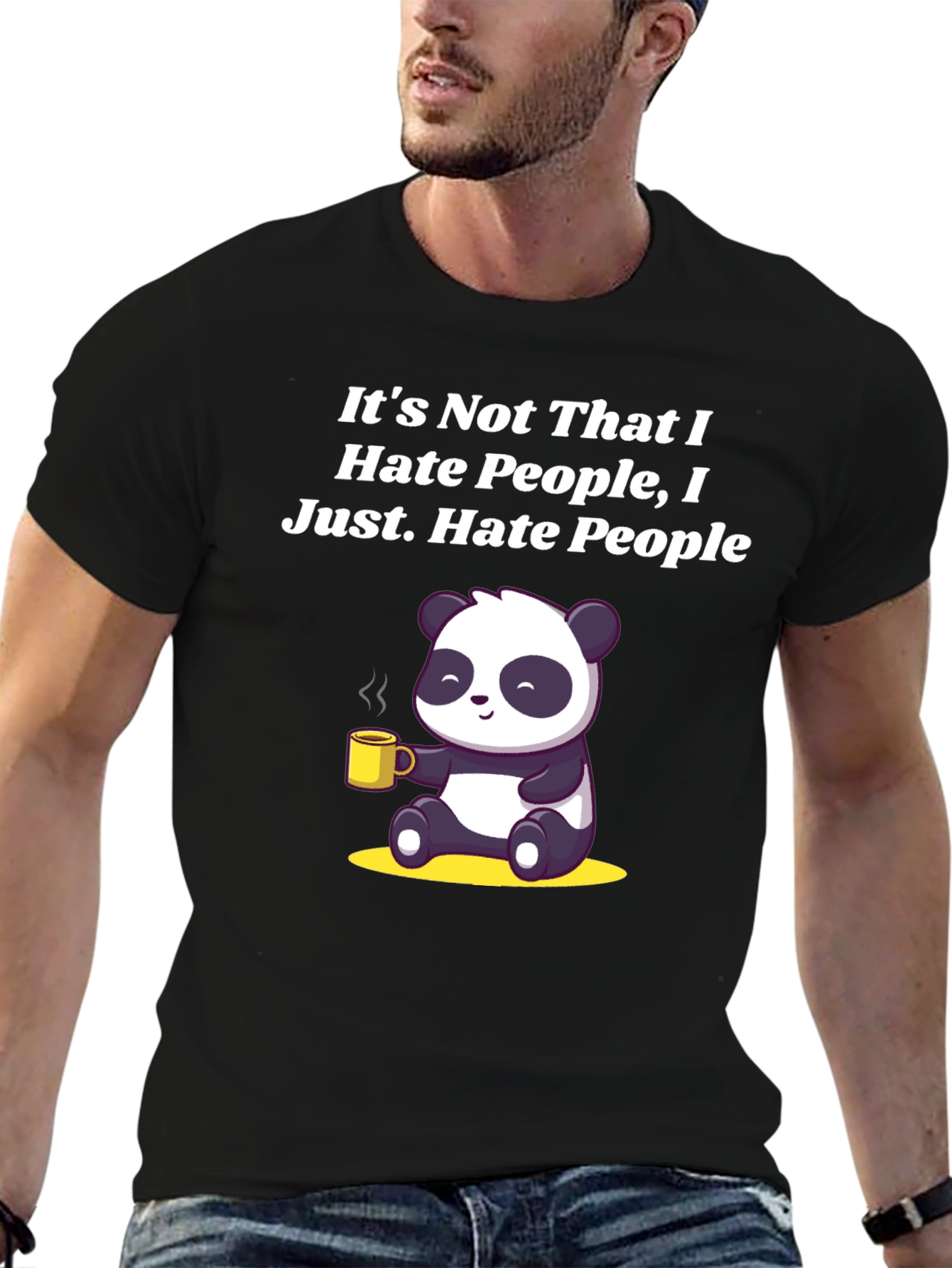 Black Hate People Panda Graphic Tee - Funny, Soft Cotton view 6