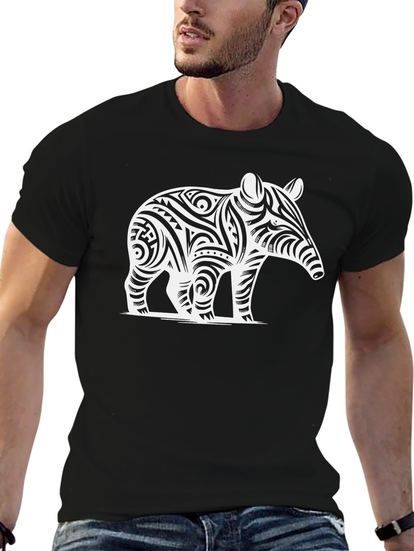 Black Tribal Tapir Black T-Shirt view 6
