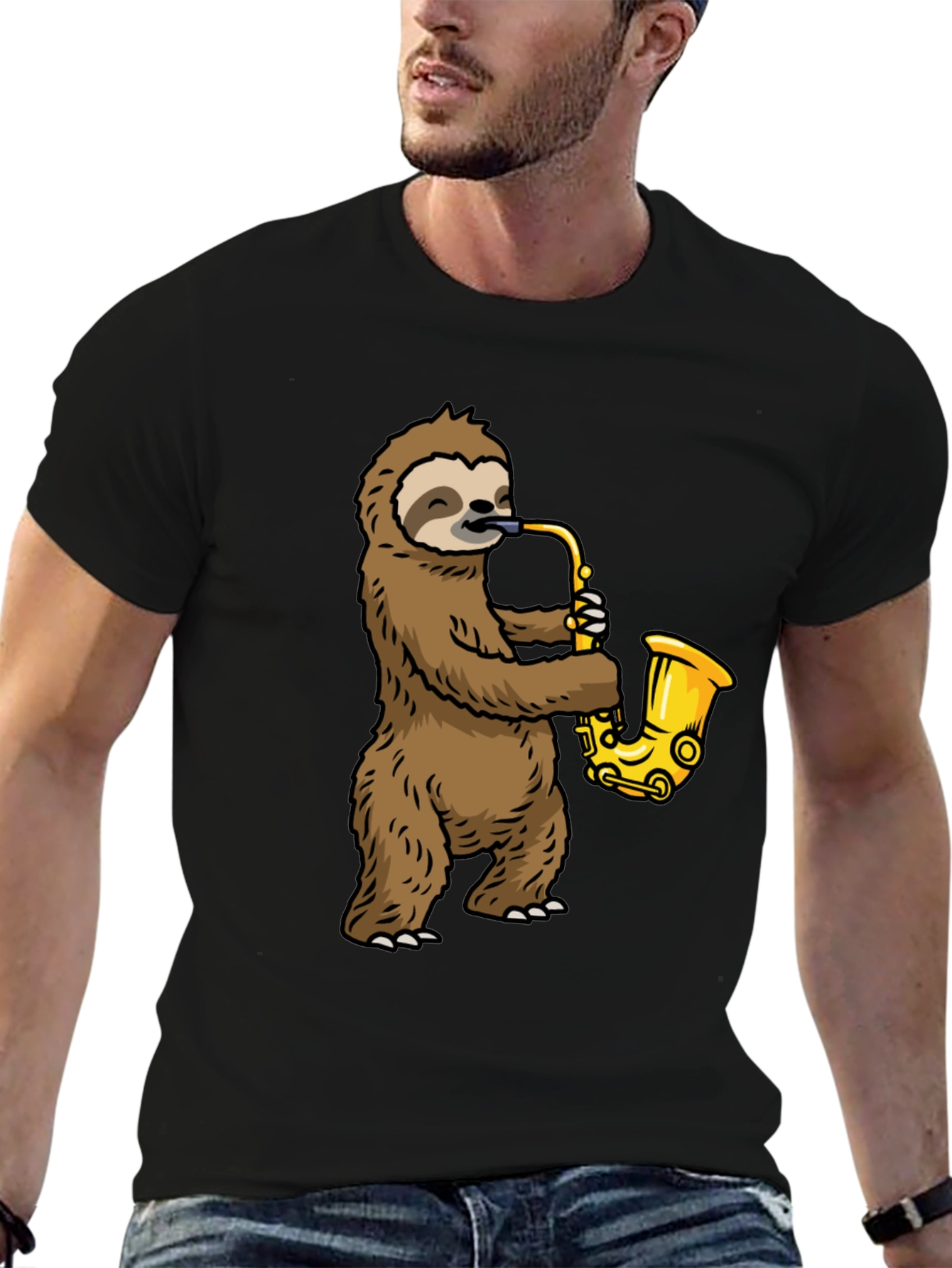 Black Sloth Saxophone Graphic Tee view 6