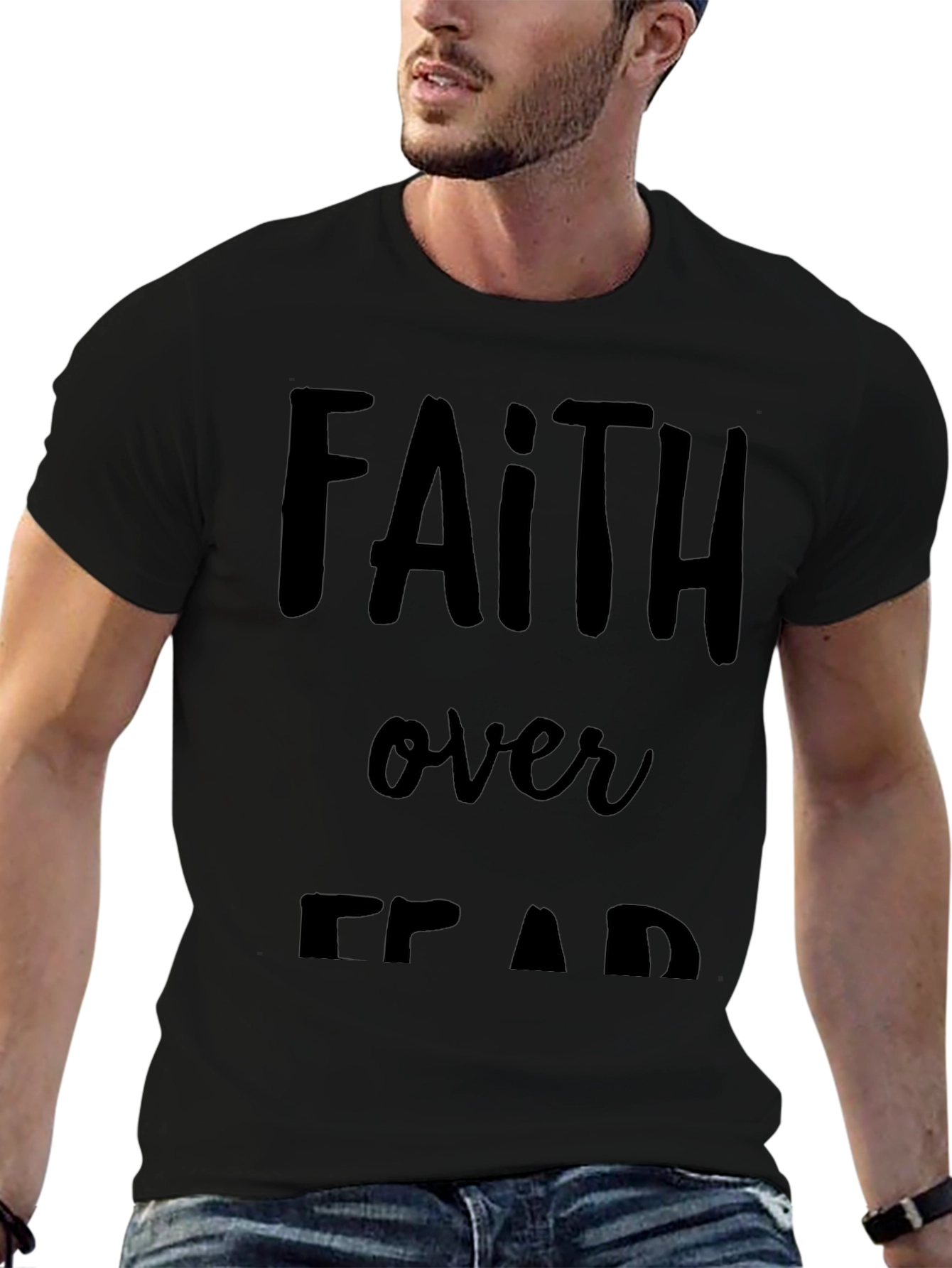 Black Faith Over Fear Graphic Tee - Black Cotton T-Shirt view 6