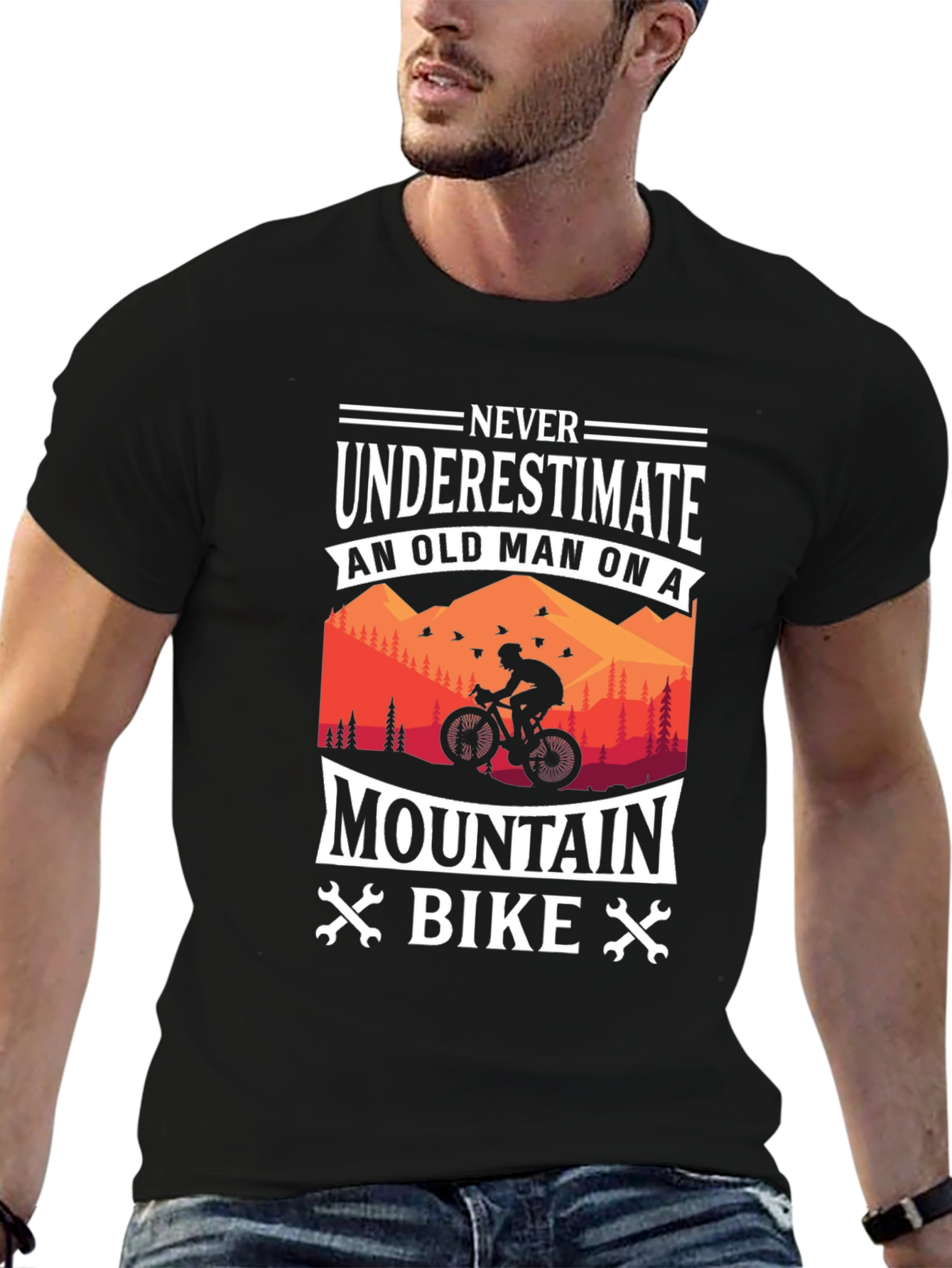 Black Mountain Bike Old Man Graphic T-Shirt view 6