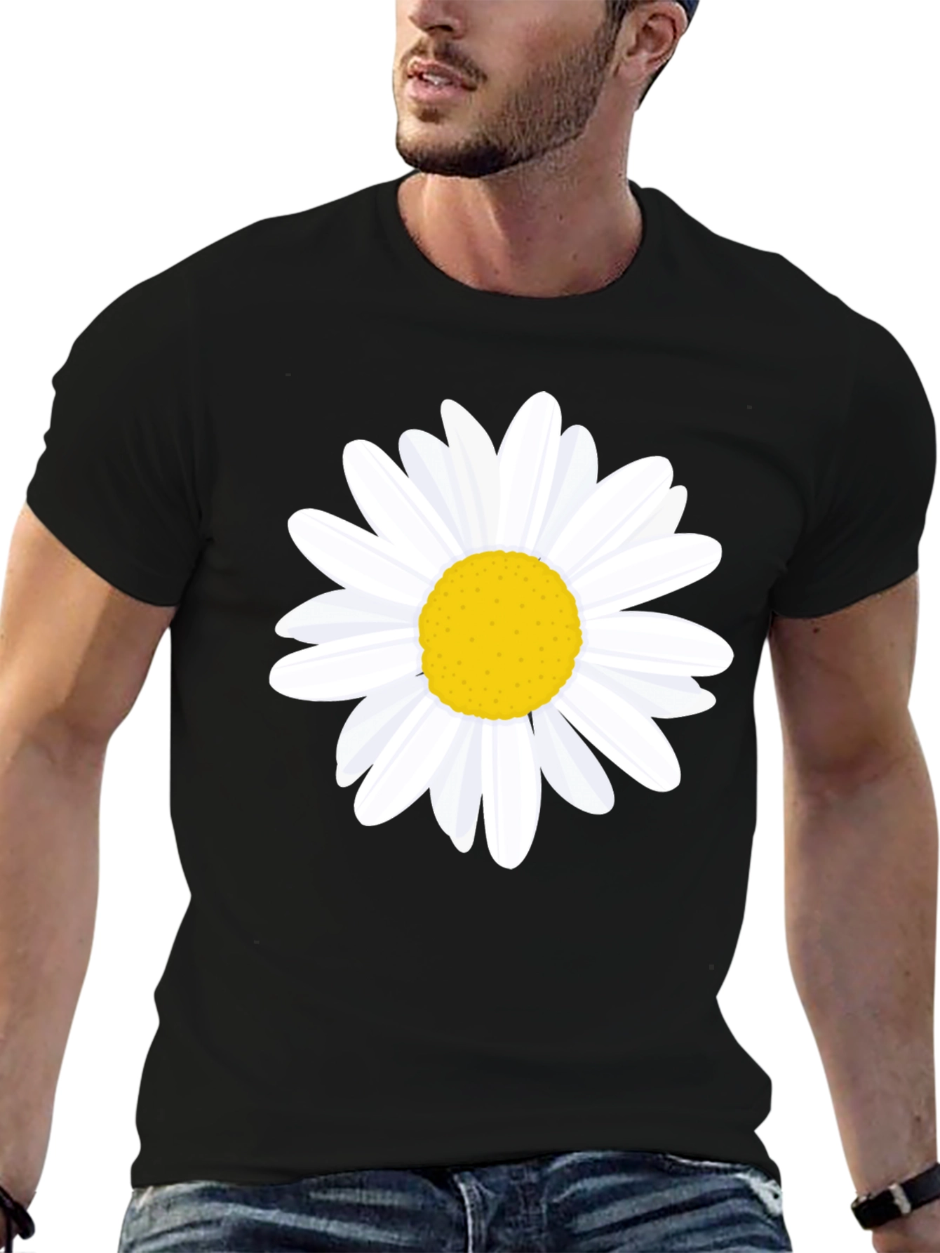 Black Daisy Graphic Tee - Black Cotton T-Shirt view 6