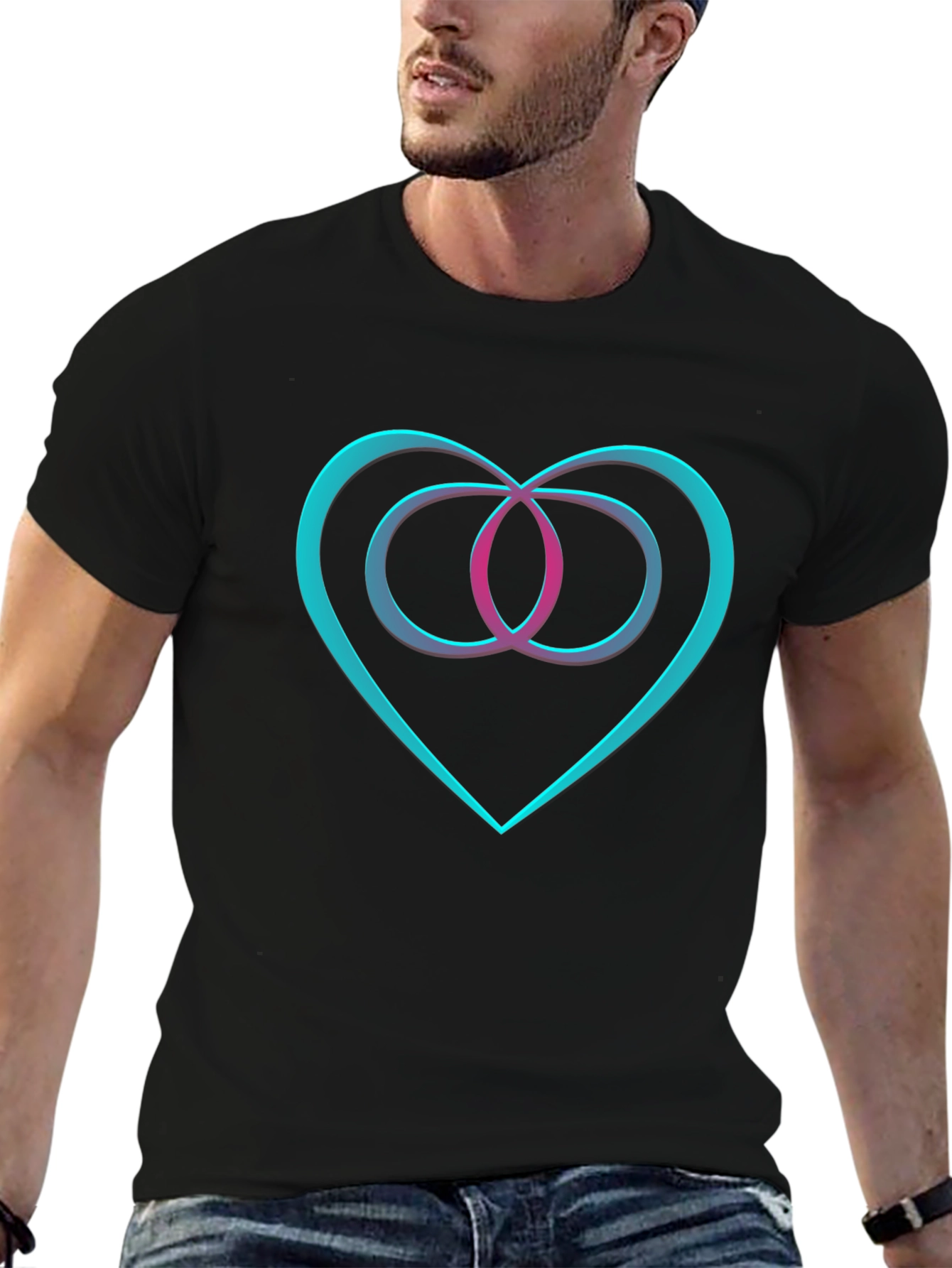 Black Heart & Infinity Symbol Graphic Black T-Shirt view 6