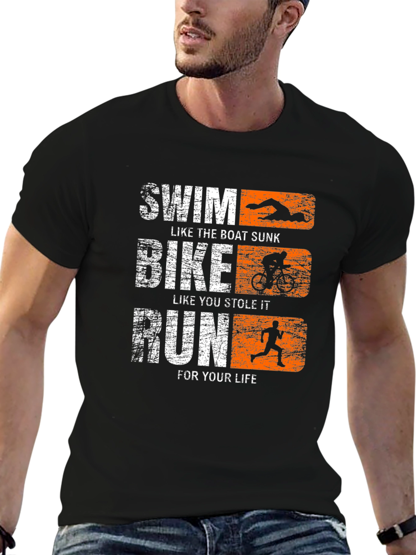 Black Triathlon Graphic T-Shirt Swim Bike Run Tee view 6