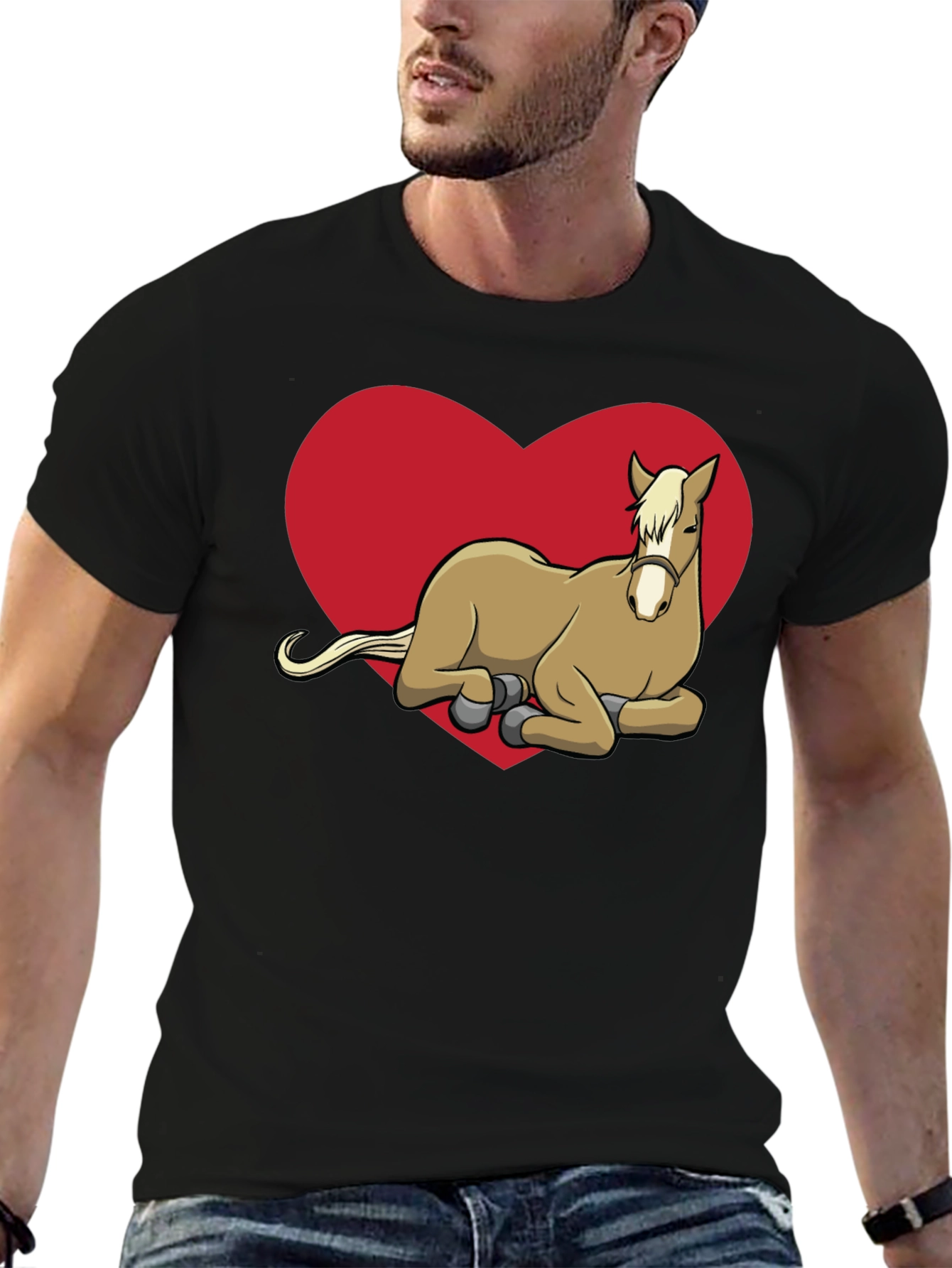 Black Horse Lover T-Shirt - Cute Horse in Heart view 6