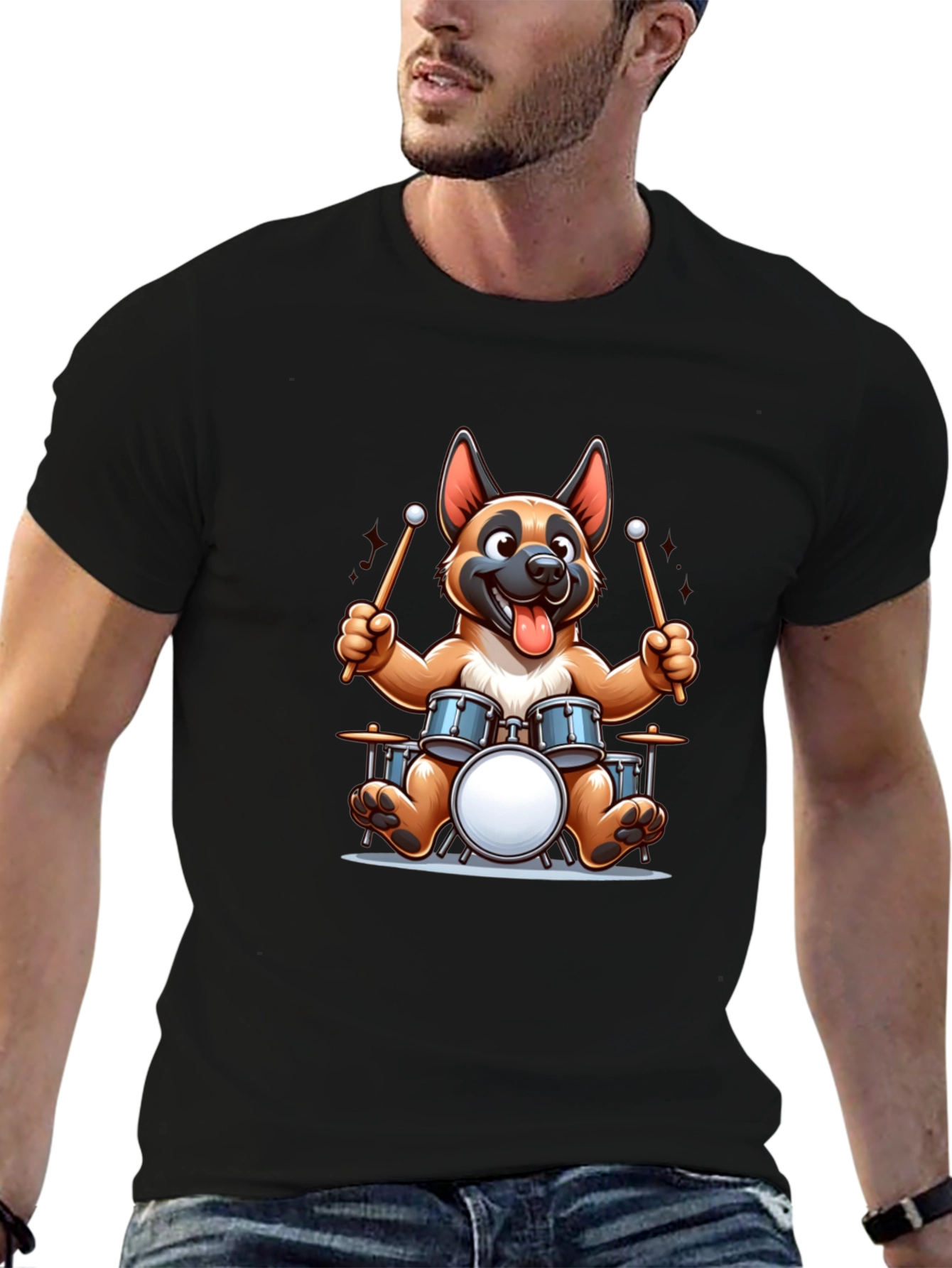 Black Dog Drummer T-Shirt - Rocking Canine Tee view 6