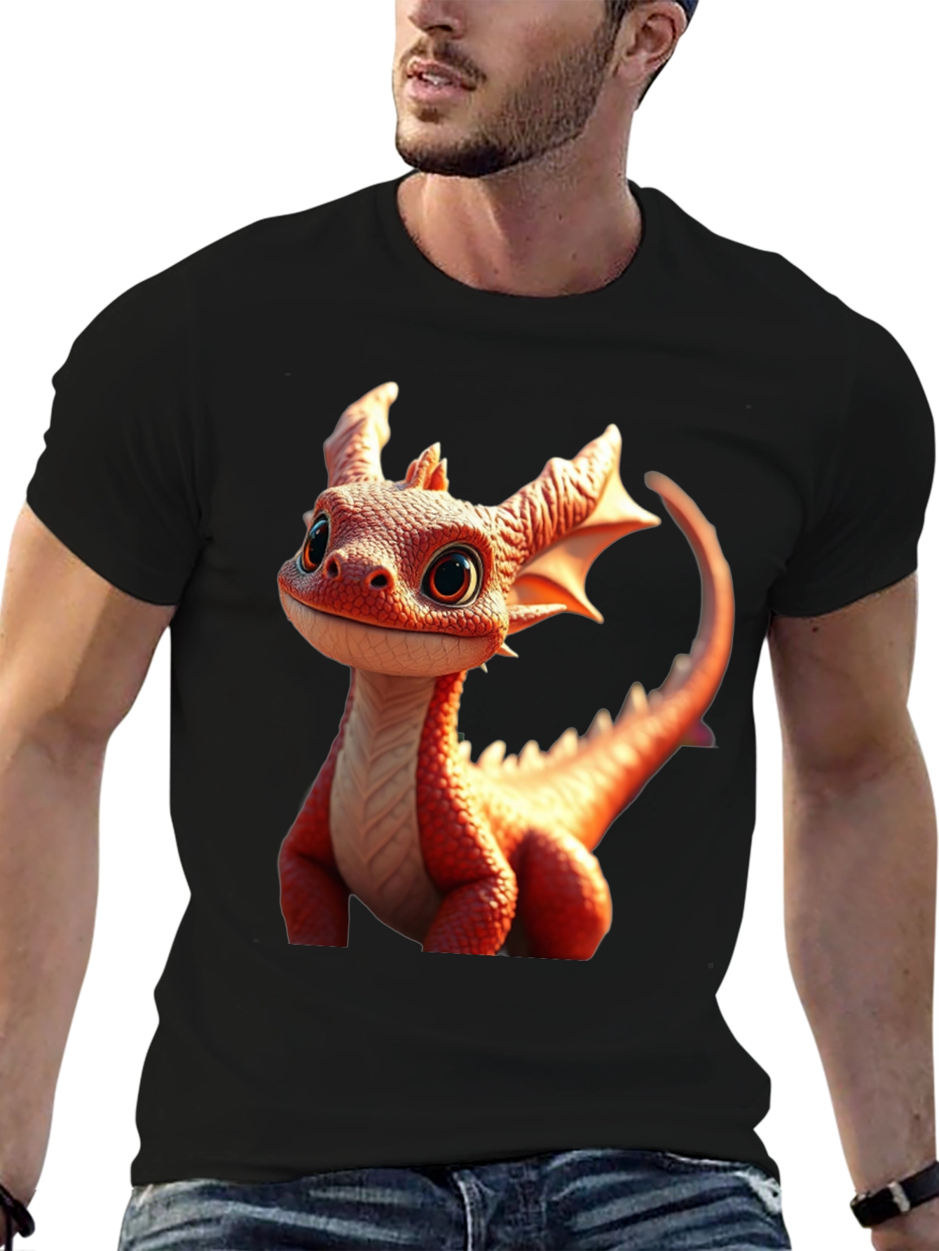 Black Cute Dragon Graphic Tee - Black Cotton Comfort view 6