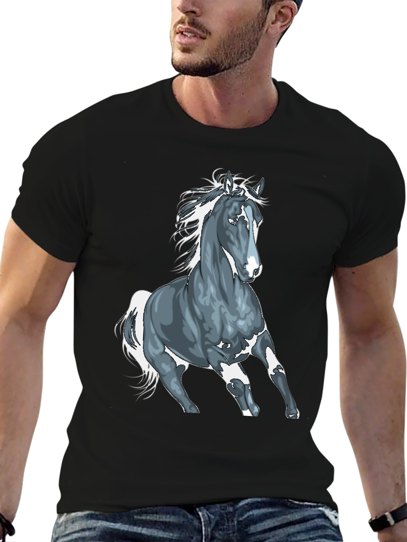 Black Horse Graphic T-Shirt - Black Cotton Tee view 6