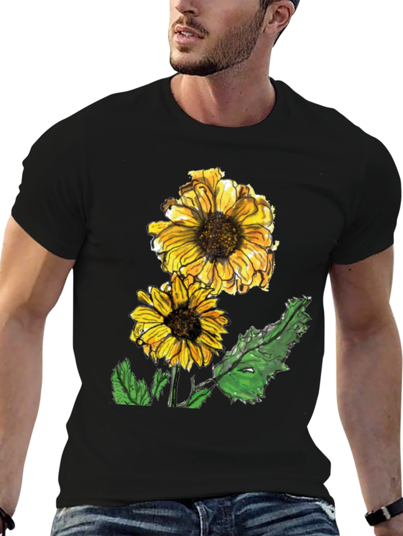 Black Sunflower Graphic Tee - Casual Black T-Shirt view 6