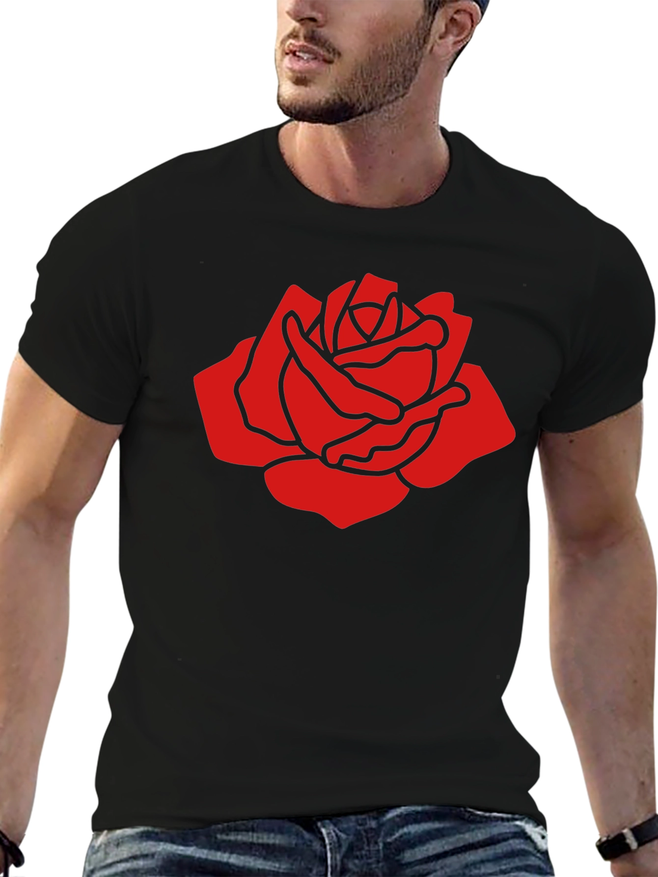 Black Bold Red Rose Graphic T-Shirt view 6