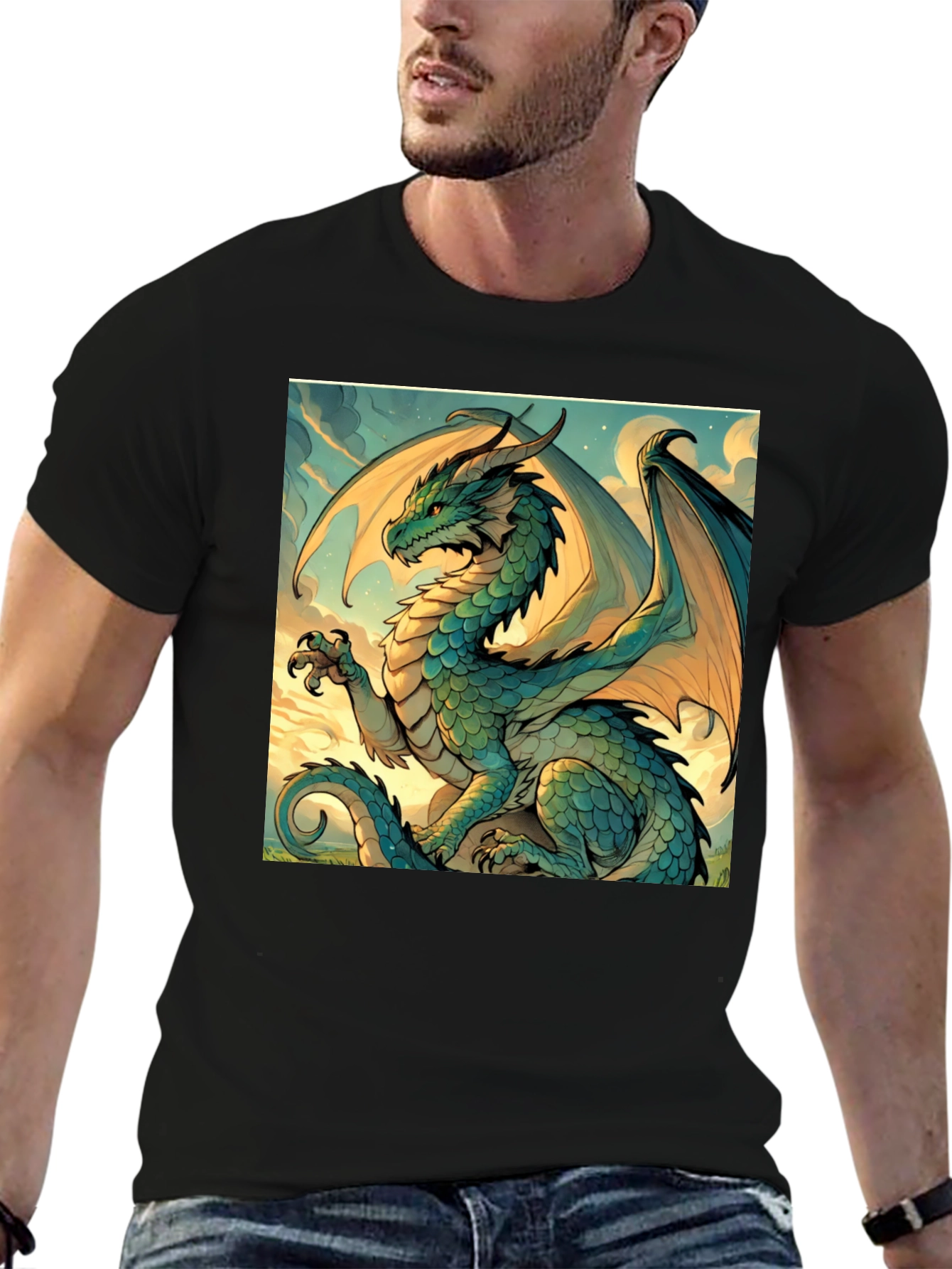 Black Dragon Graphic Tee - Mythical Creature Art Shirt view 6