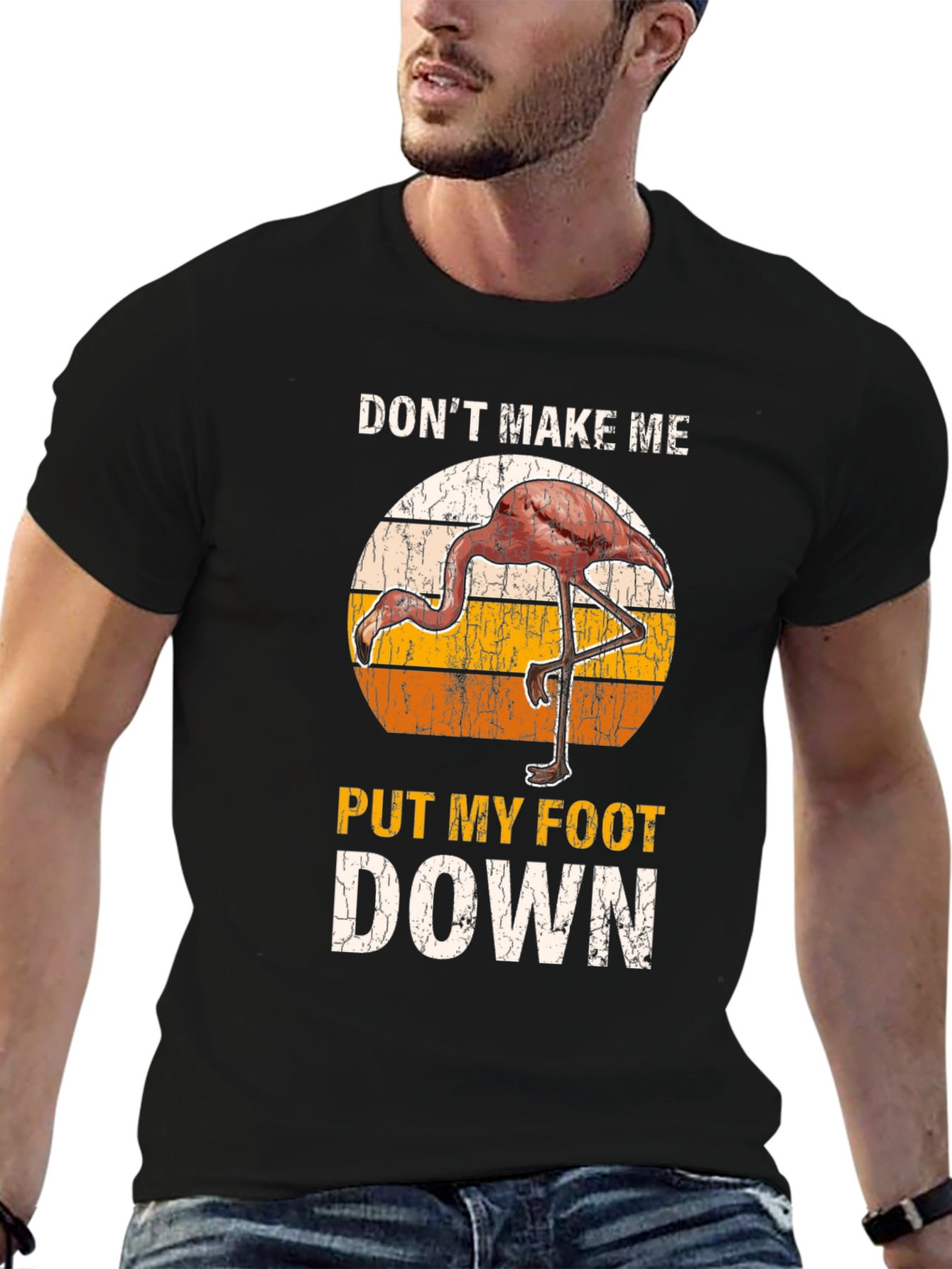 Black Don't Make Me Put My Foot Down Flamingo Graphic Tee view 6