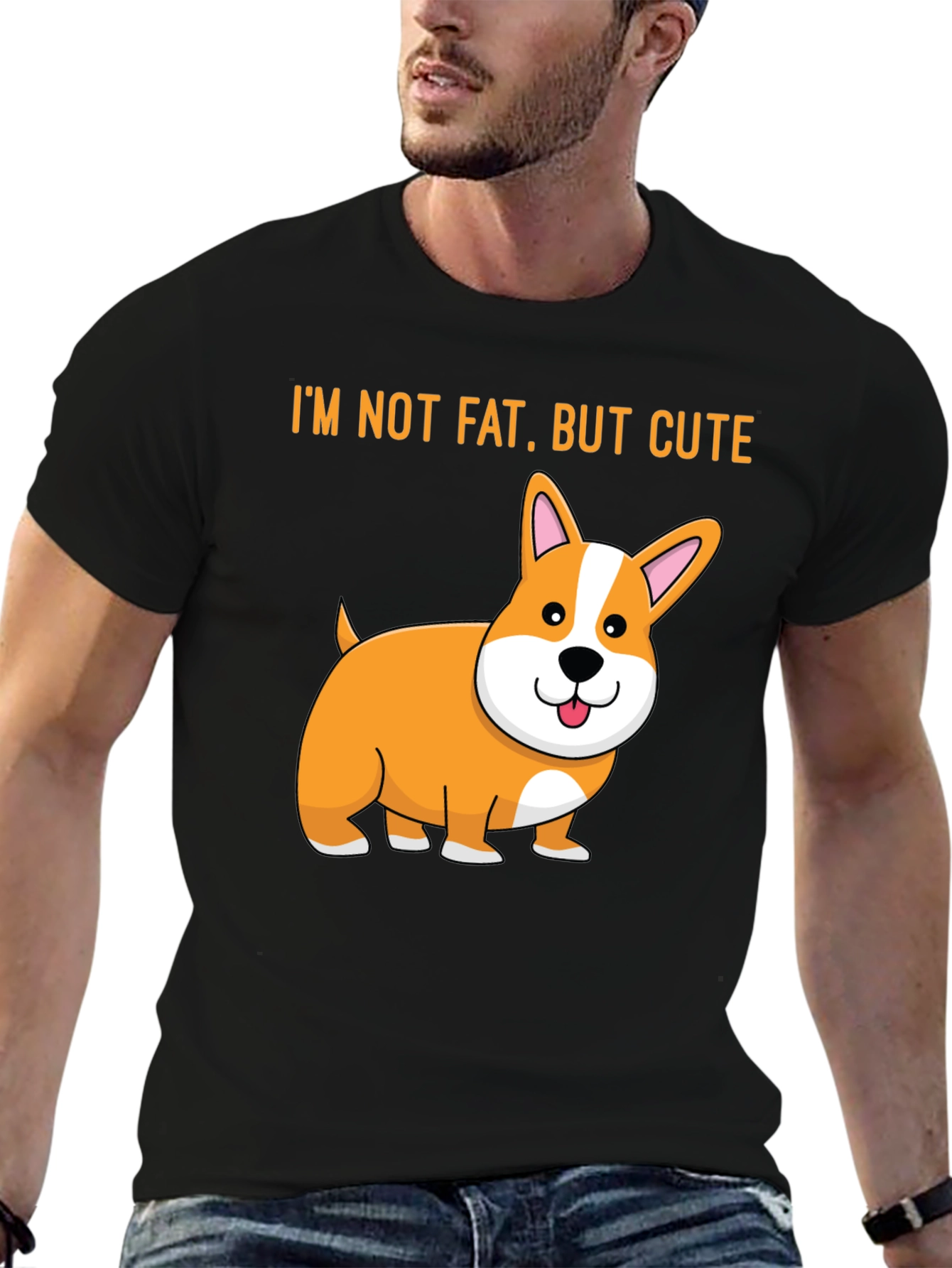 Black Cute Corgi T-Shirt - I'm Not Fat, But Cute view 6