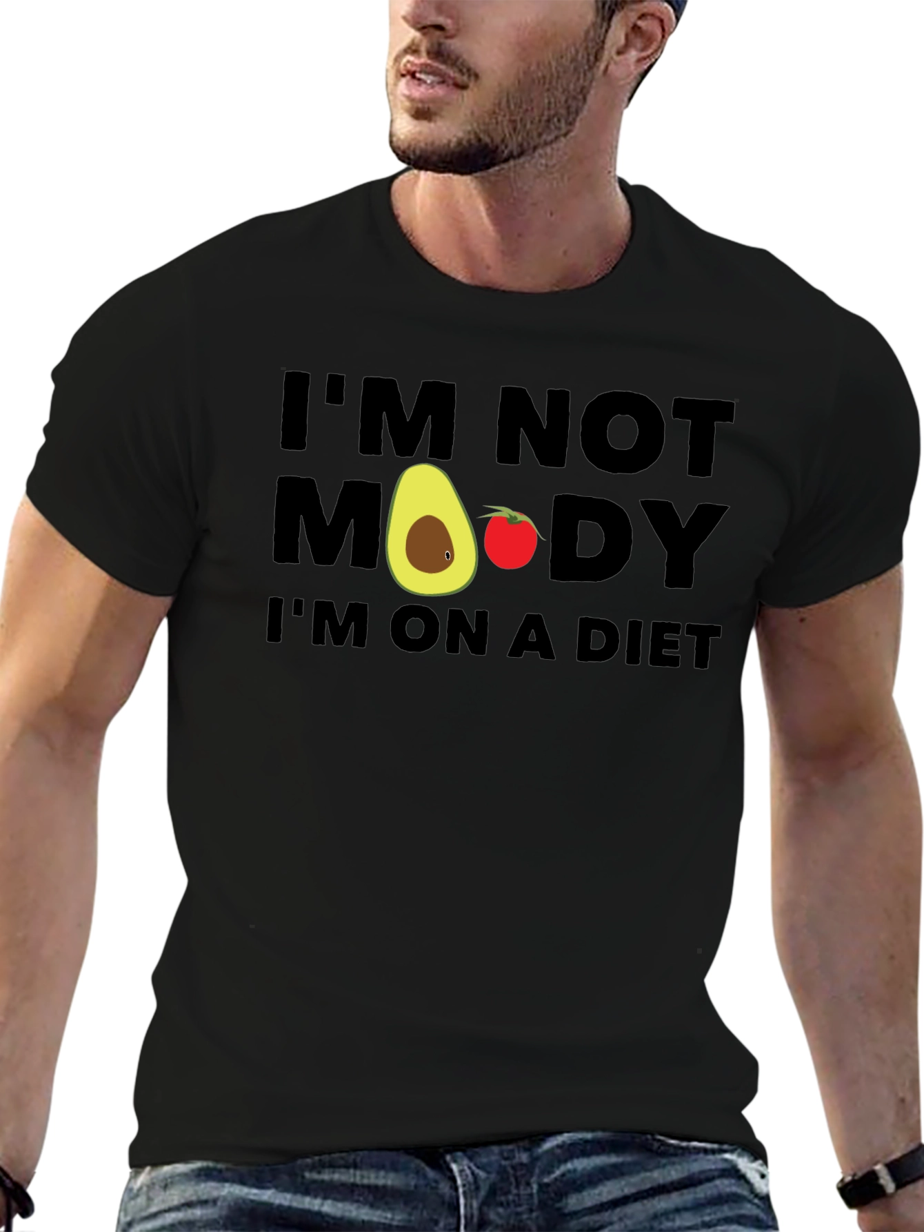 Black Funny Diet T-Shirt - "I'm Not Moody, I'm On A Diet!" view 6