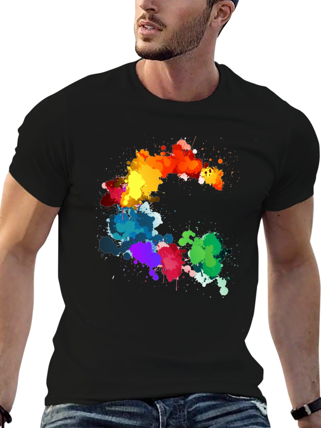 Black Rainbow Splatter Graphic Black T-Shirt view 6