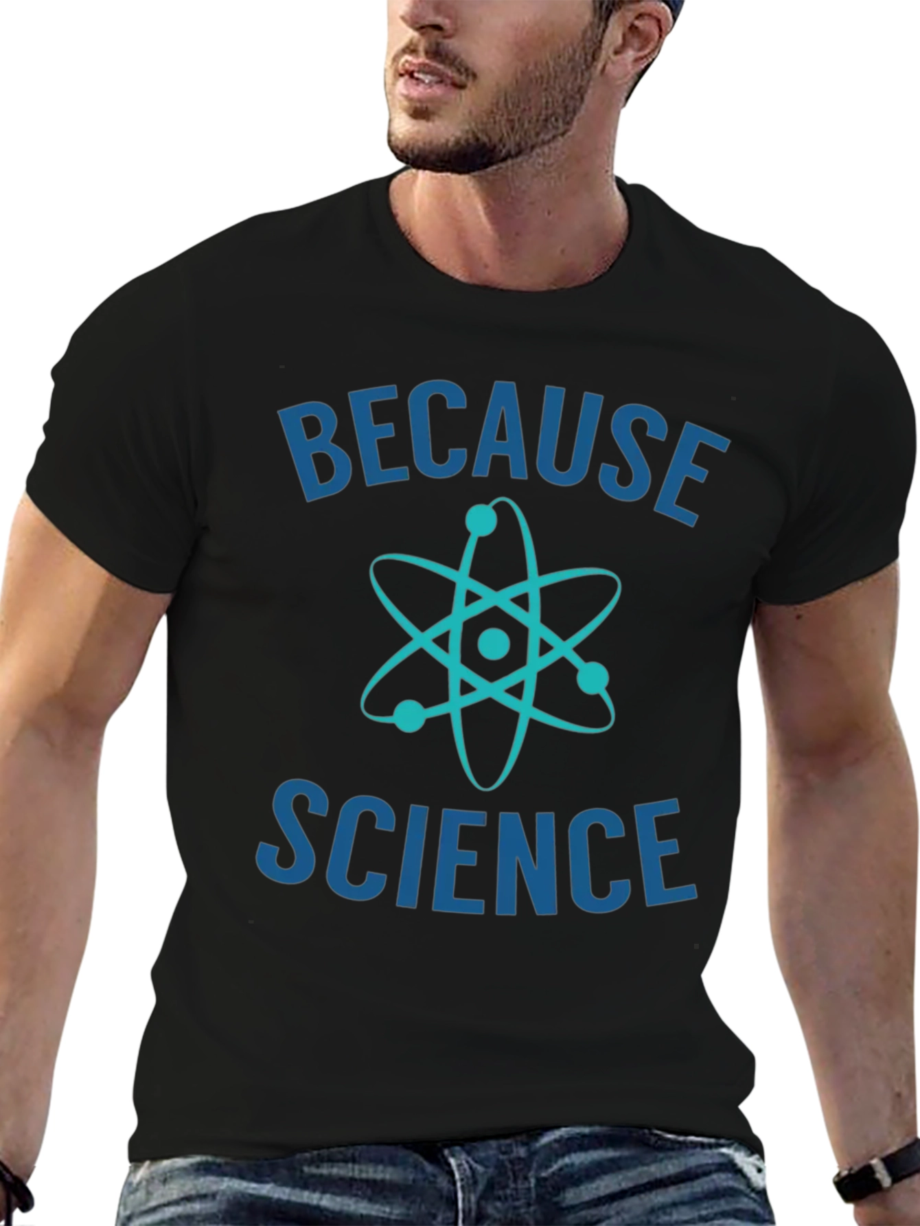 Black Because Science T-Shirt - Cool Atom Design view 6