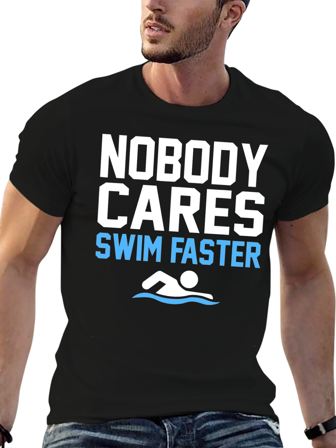 Black Funny Swim Faster Graphic T-Shirt view 6