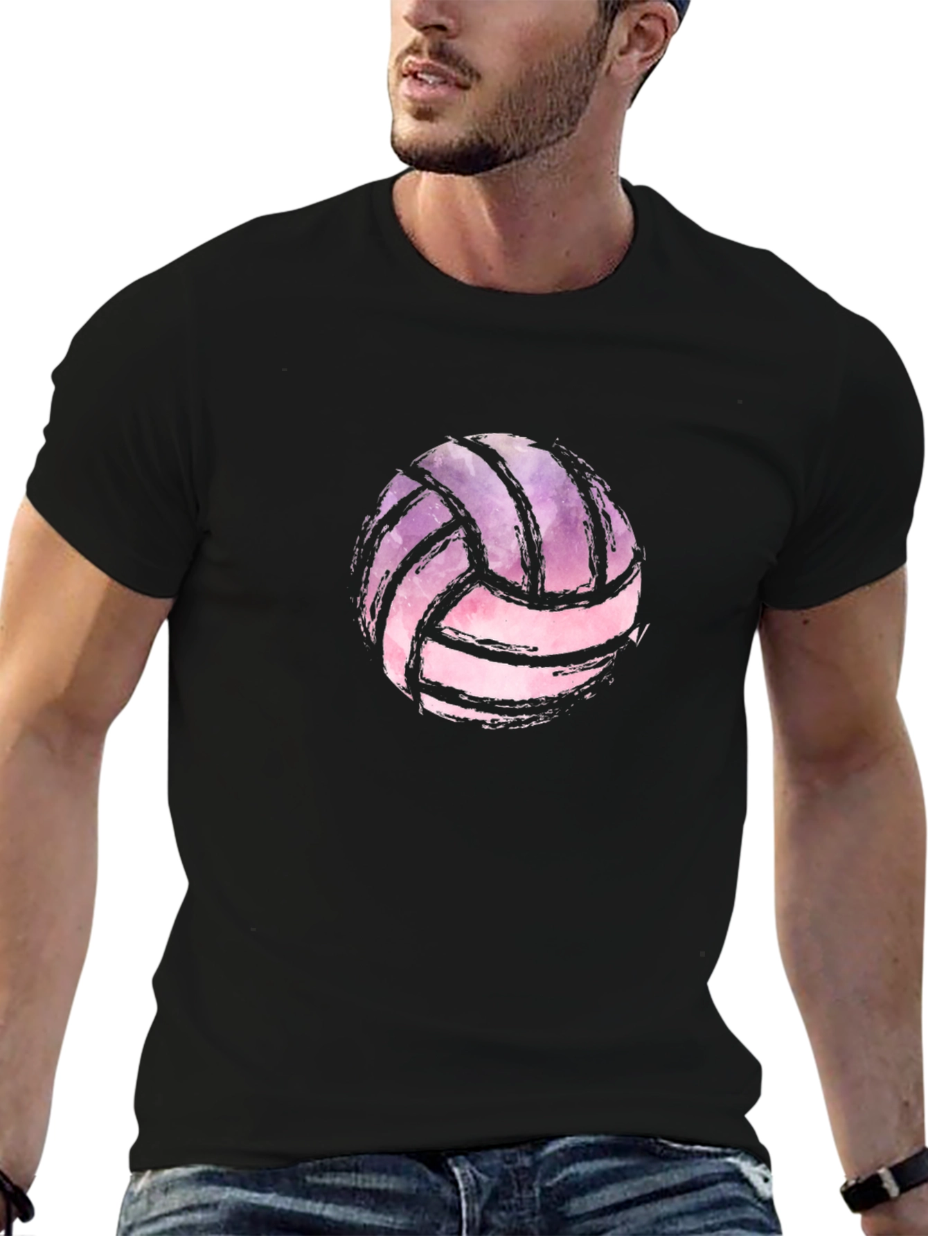 Black Watercolor Volleyball Graphic Black T-Shirt view 6